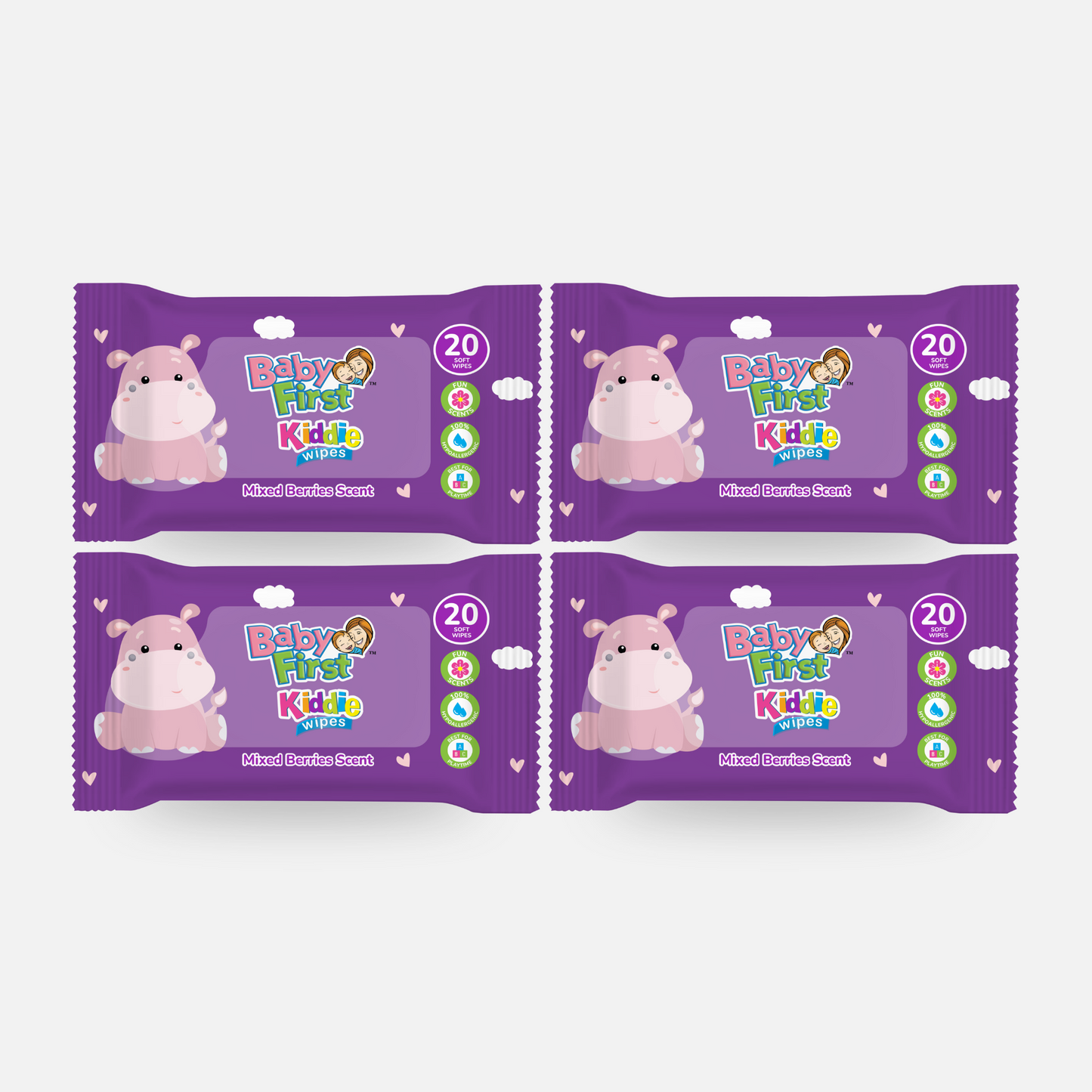 Baby First Kiddie Wipes 20 Sheets Mixed Berries Scent 3+1 Pack (80 Sheets)