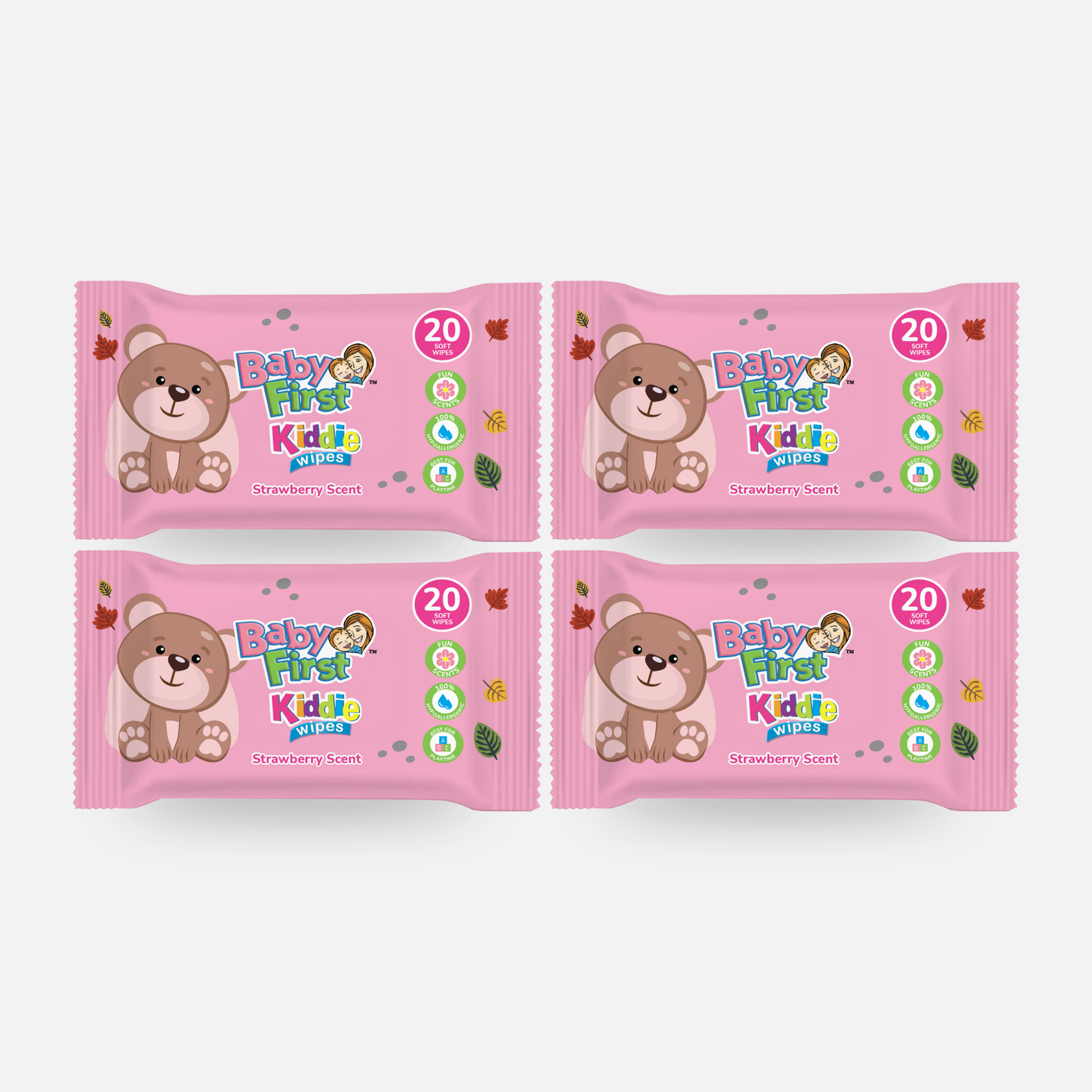 Baby First Kiddie Wipes 20 Sheets Strawberry Scent 3+1 Pack (80 Sheets)