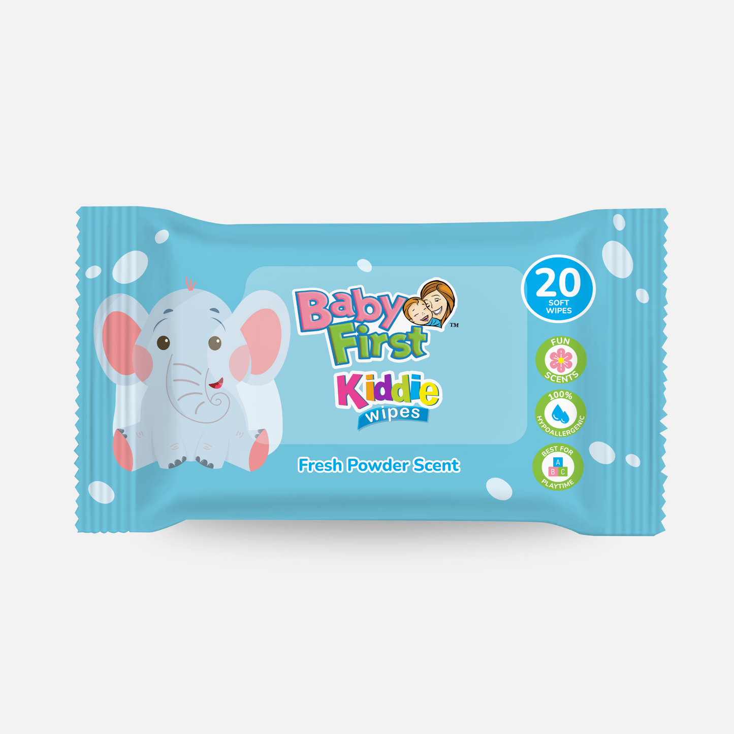 Baby First Kiddie Wipes 20 Sheets Fresh Powder Scent 3+1 Pack (80 Sheets)