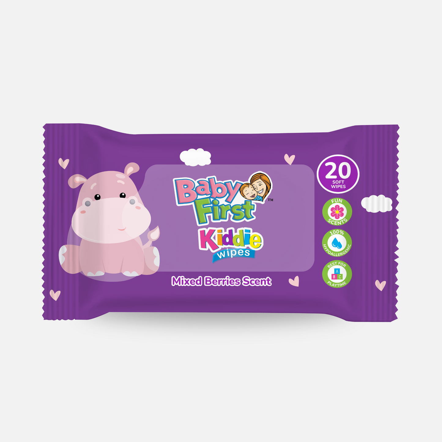 Baby First Kiddie Wipes 20 Sheets Mixed Berries Scent 3+1 Pack (80 Sheets)