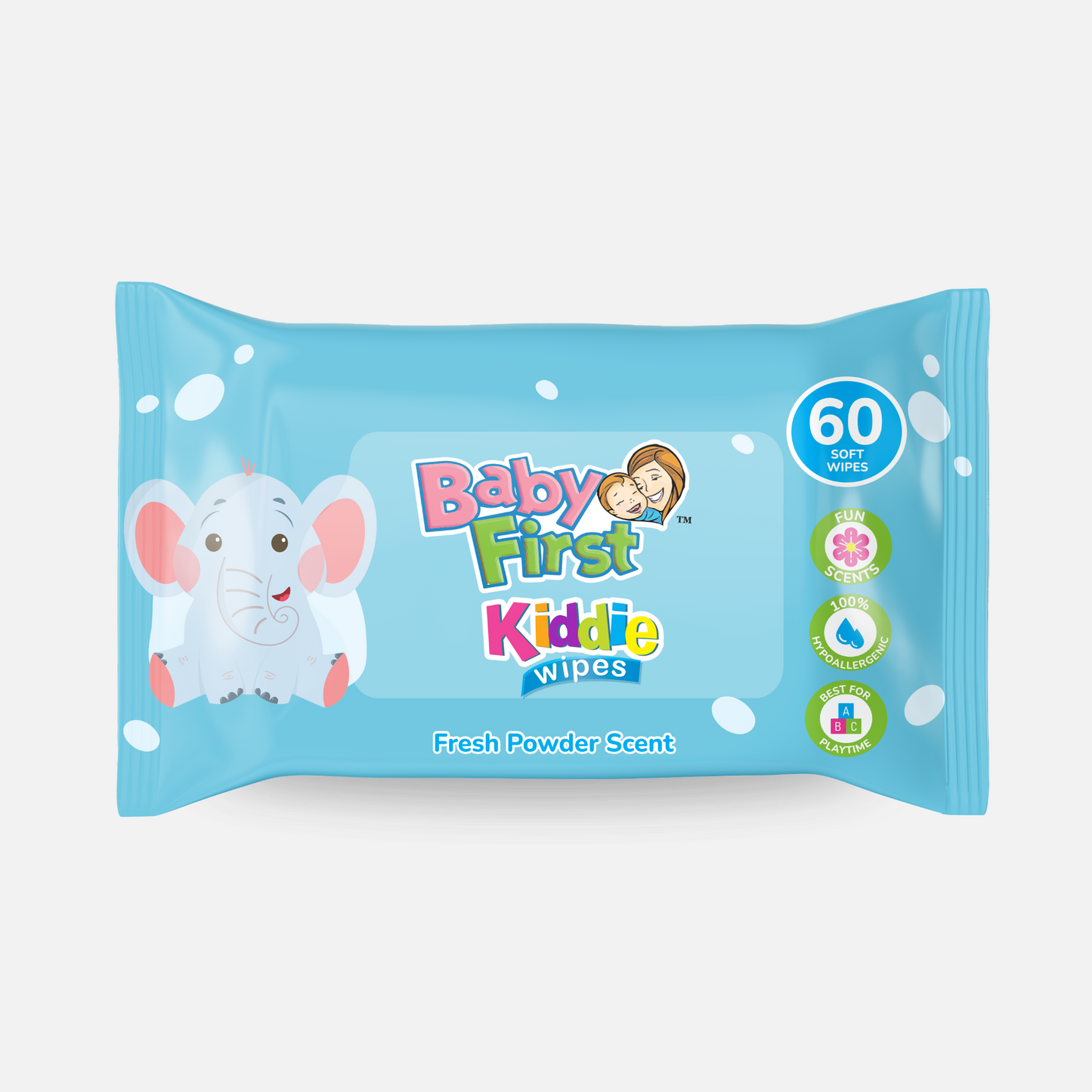Baby First Kiddie Wipes 60 Sheets Fresh Powder Scent 4+2 Packs (360 Sheets)