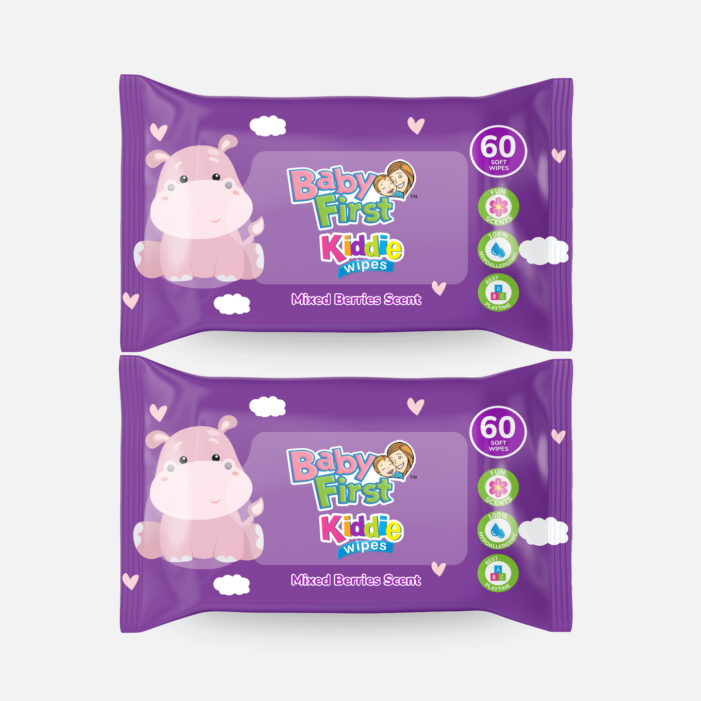 Baby First Kiddie Wipes 60 Sheets Mixed Berries Scent 2 Packs (120 Sheets)