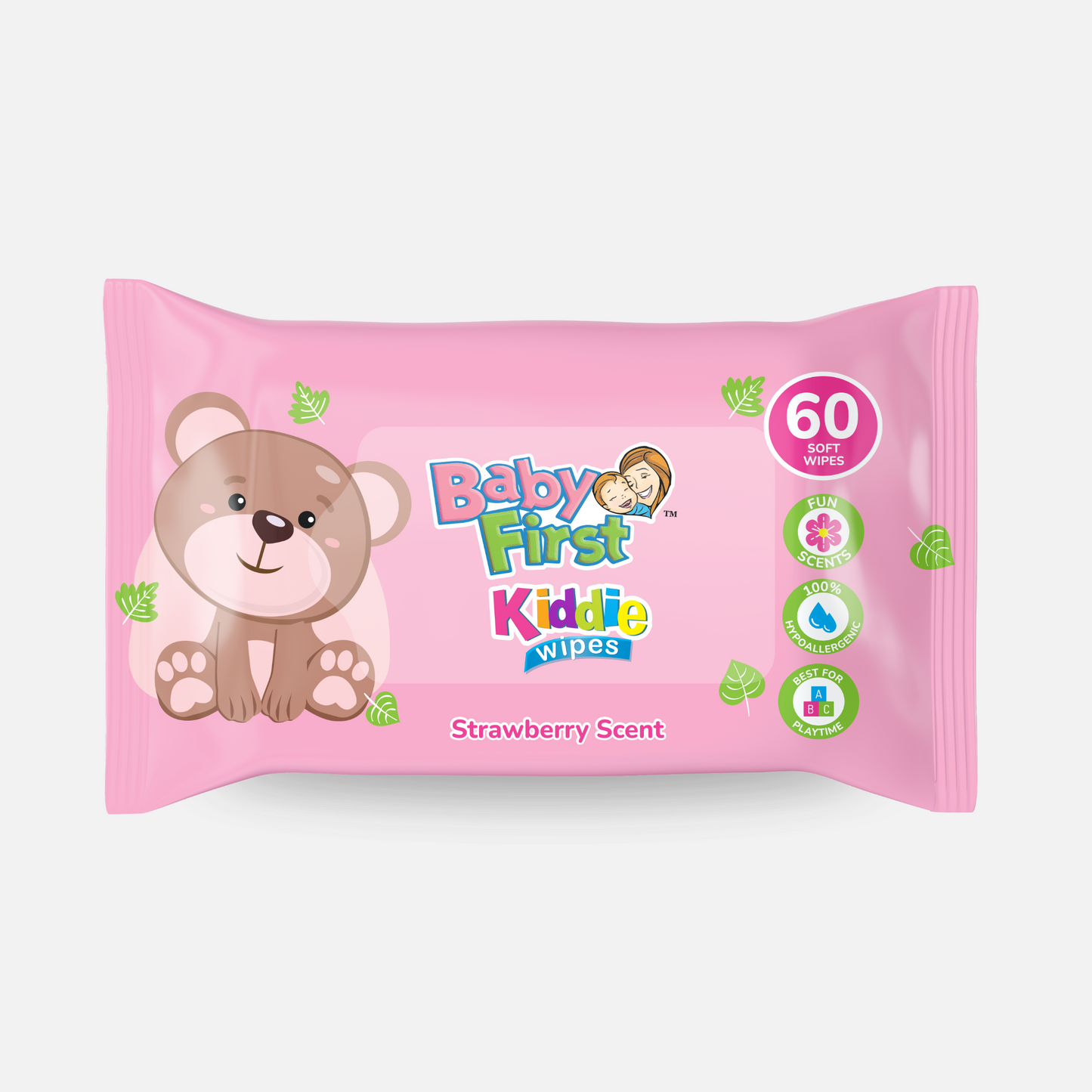 First Kiddie Wipes 60 Sheets Strawberry Scent 2 Packs + 20 Sheets (140 Sheets)