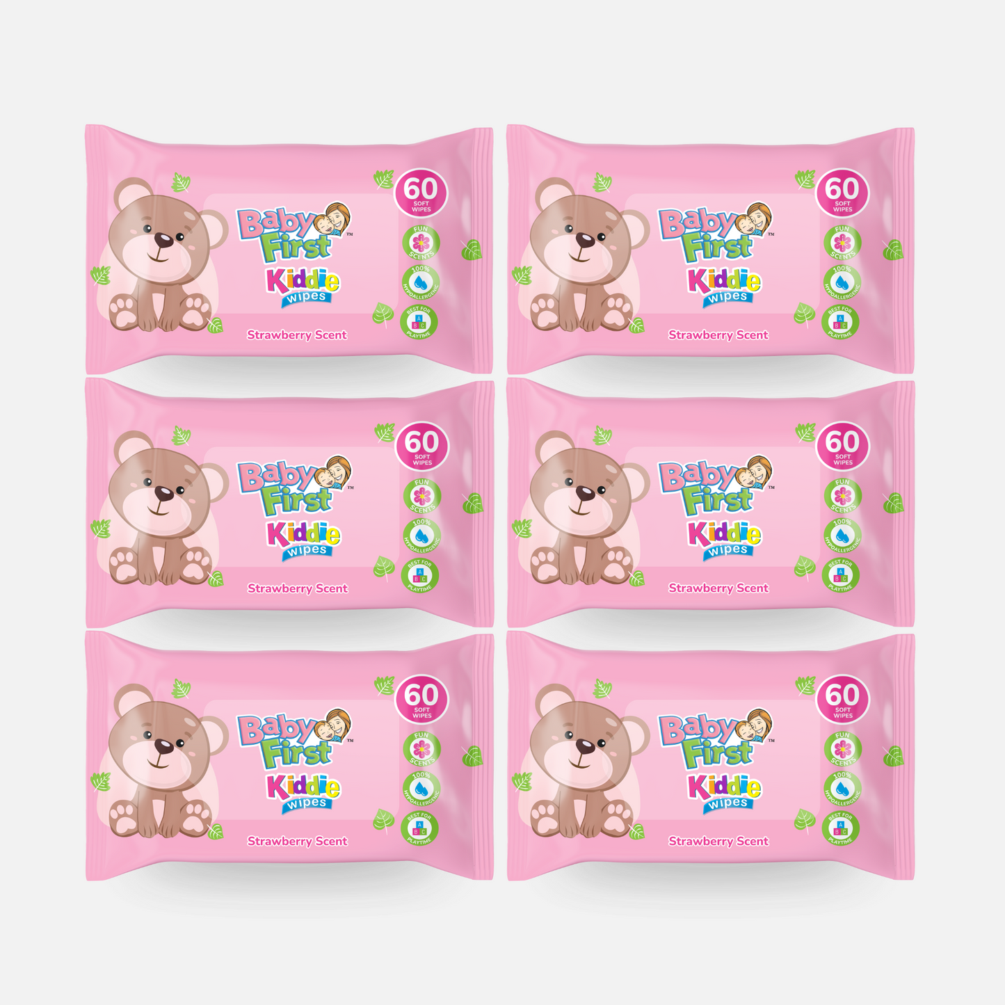 Baby First Kiddie Wipes 60 Sheets Strawberry Scent 4+2 Packs (360 Sheets)