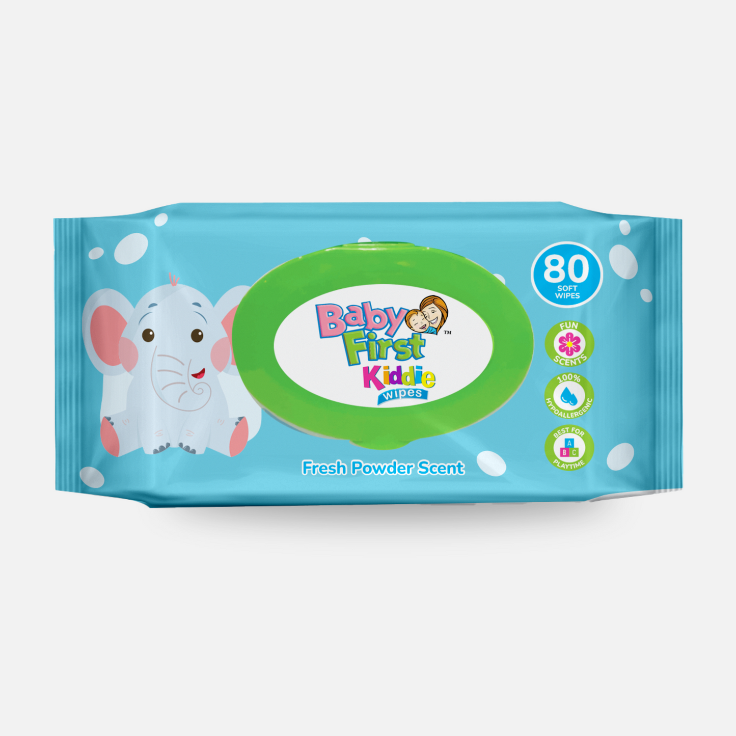 Baby First Kiddie Wipes 80 Sheets Fresh Powder Scent 2 Packs (160 Sheets)
