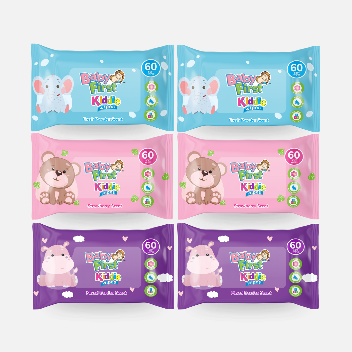 Baby First Kiddie Wipes 60 Sheets All Scents 4+2 Packs (360 Sheets)