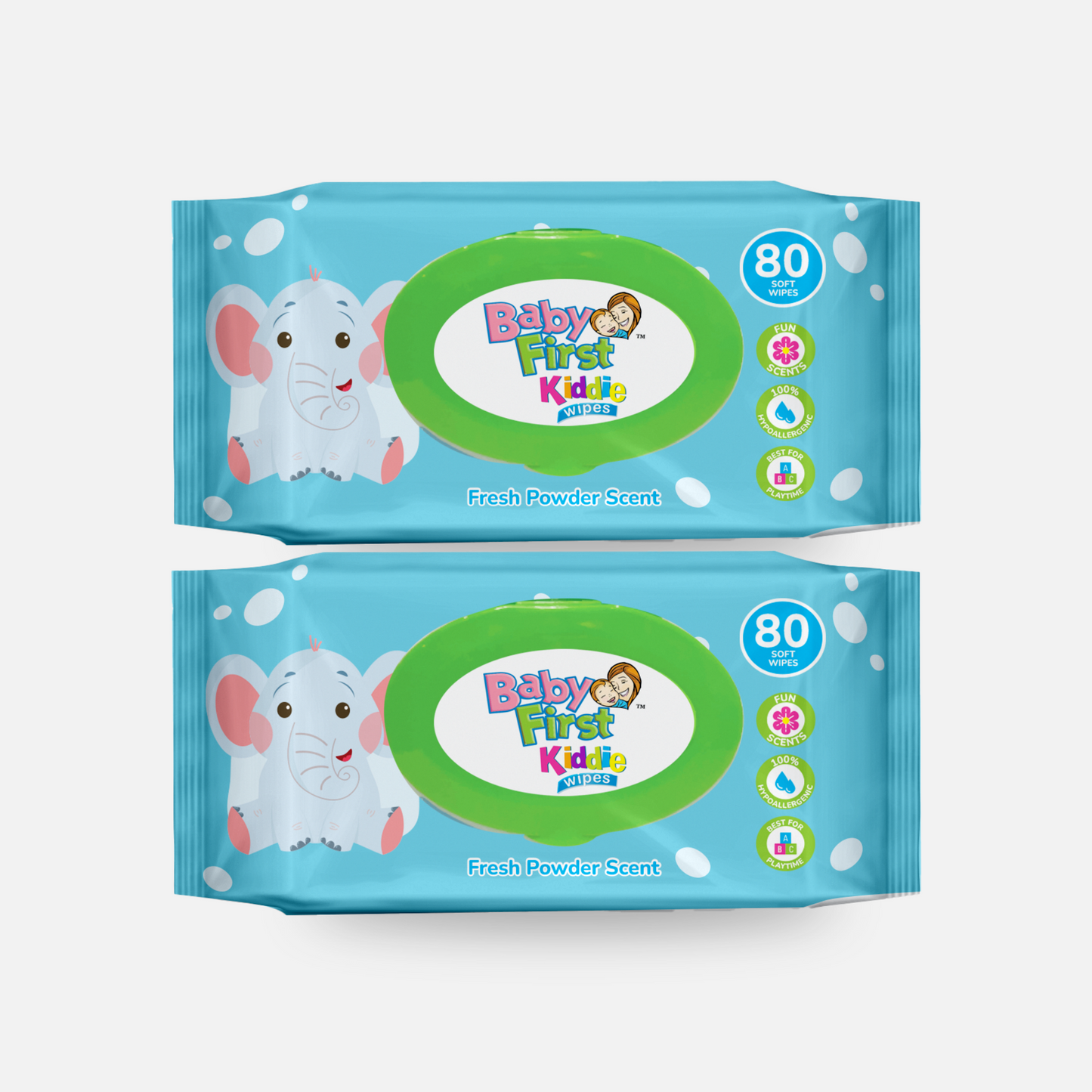 Baby First Kiddie Wipes 80 Sheets Fresh Powder Scent 2 Packs (160 Sheets)