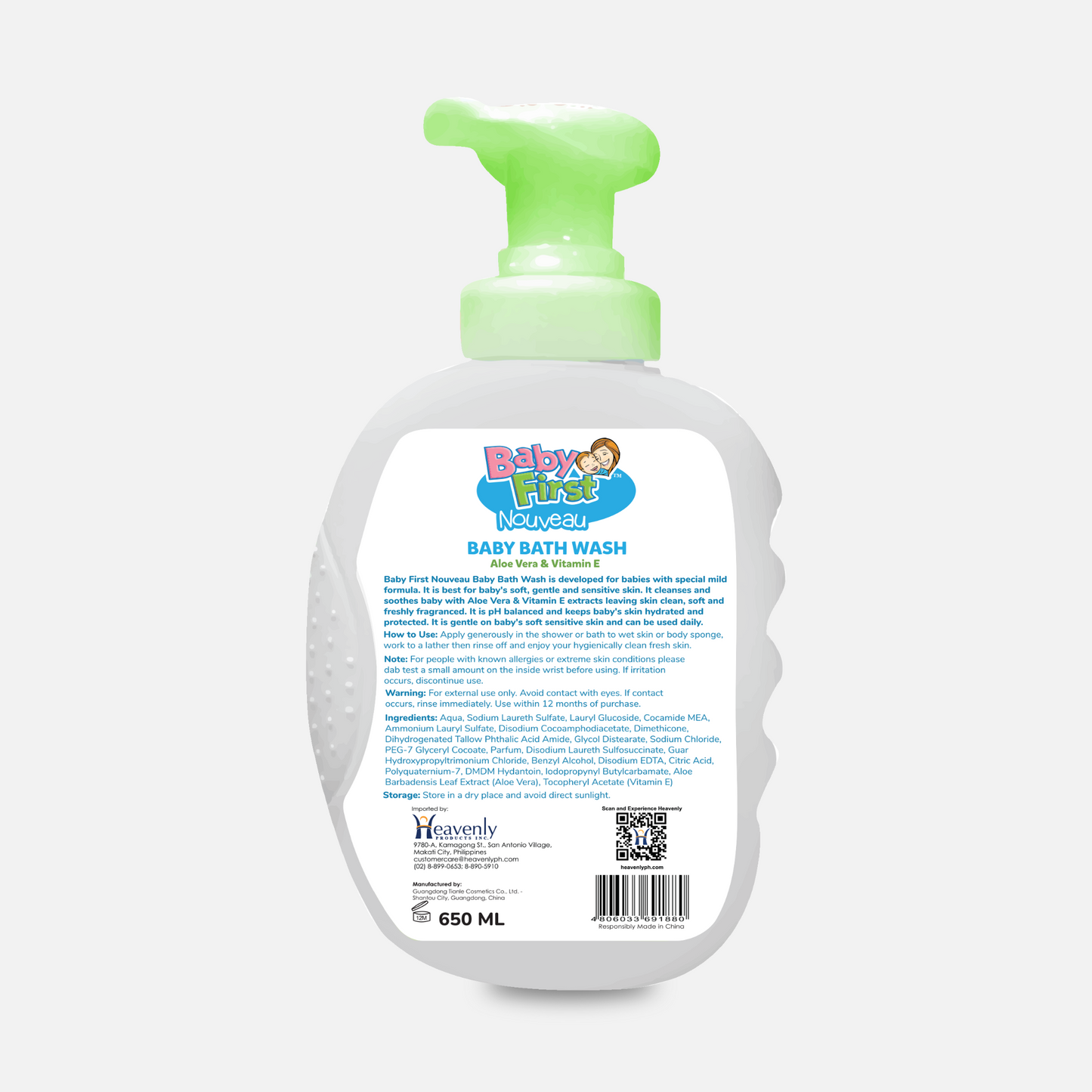 Baby First Nouveau Baby Bath Wash 650ml Milk Scent 2 Bottles +  Aloe Vera and Vitamin E Scent