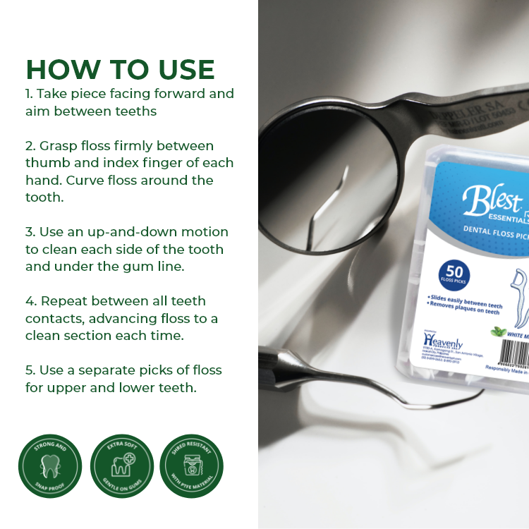 Blest Essentials Dental Floss Pick Mint 50 pieces x 2 Packs