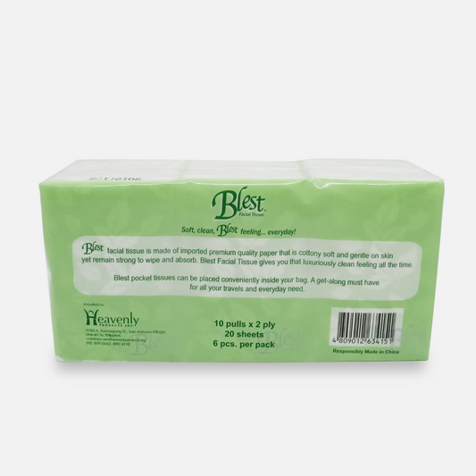 Blest Facial Pocket Tissue 2 Ply 10 Pulls x 6 Pocket (60 Pulls)
