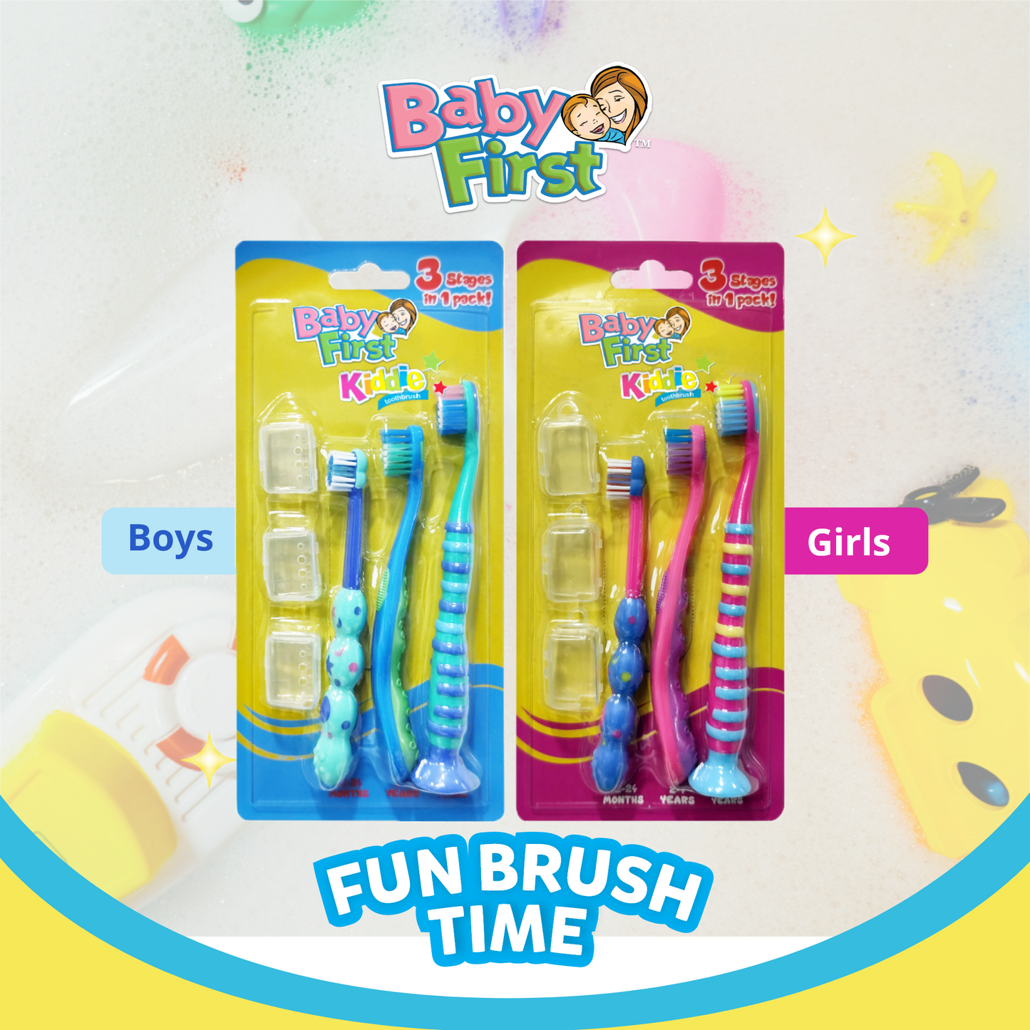 Baby First Kiddie Toothbrush 1-7 Years Old - 3 Stages x 2 Packs