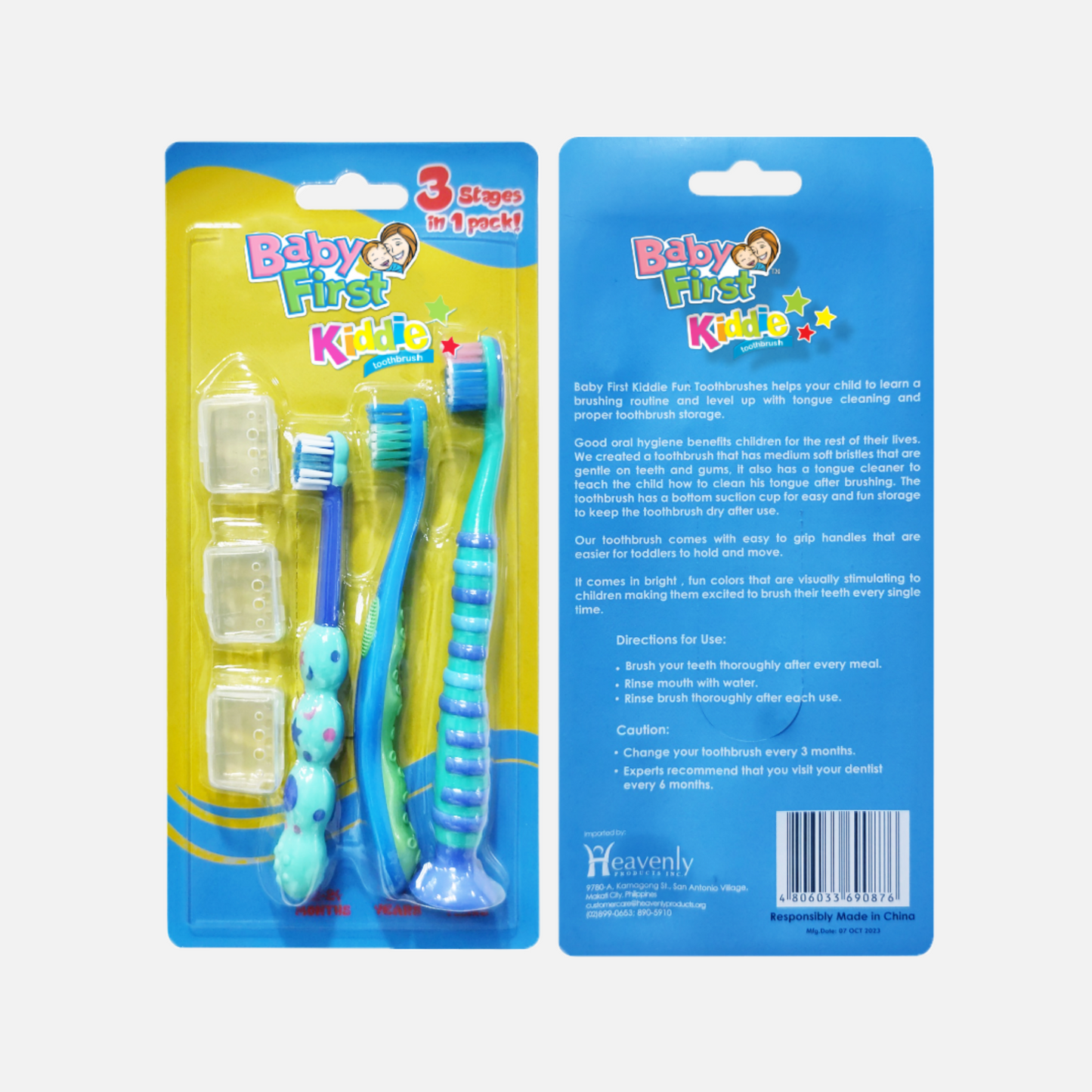 Baby First Kiddie Toothbrush 1-7 Years Old - 3 Stages x 2 Packs