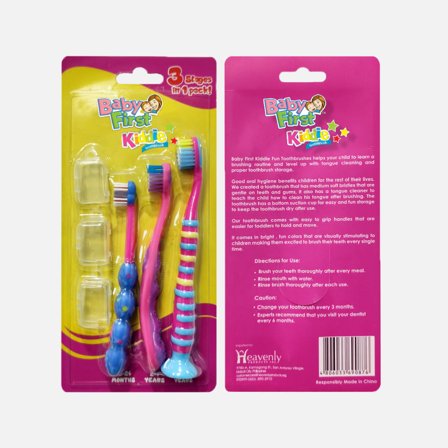 Baby First Kiddie Toothbrush 1-7 Years Old - 3 Stages x 2 Packs