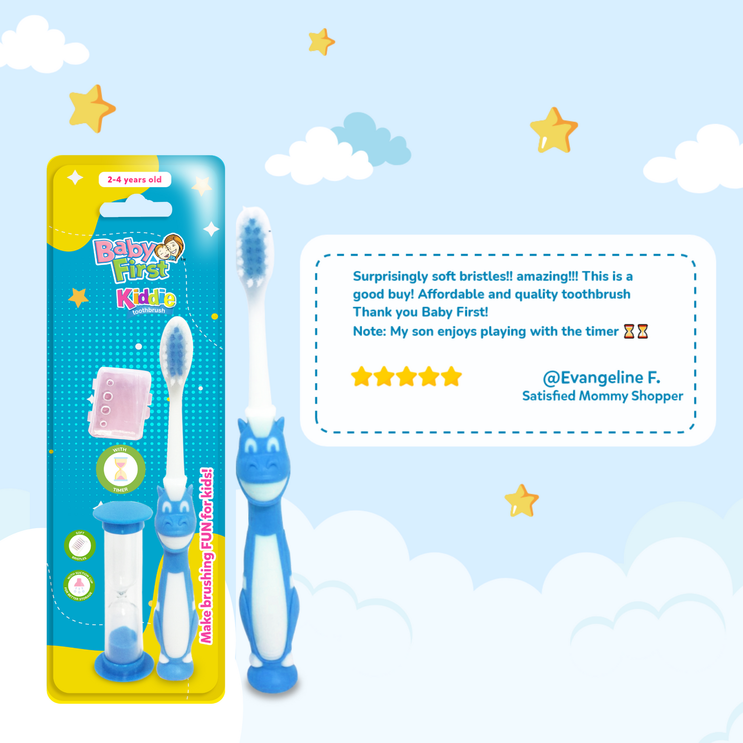 Baby First Kiddie Toothbrush 2-4 Years Old - With Timer 2 Packs