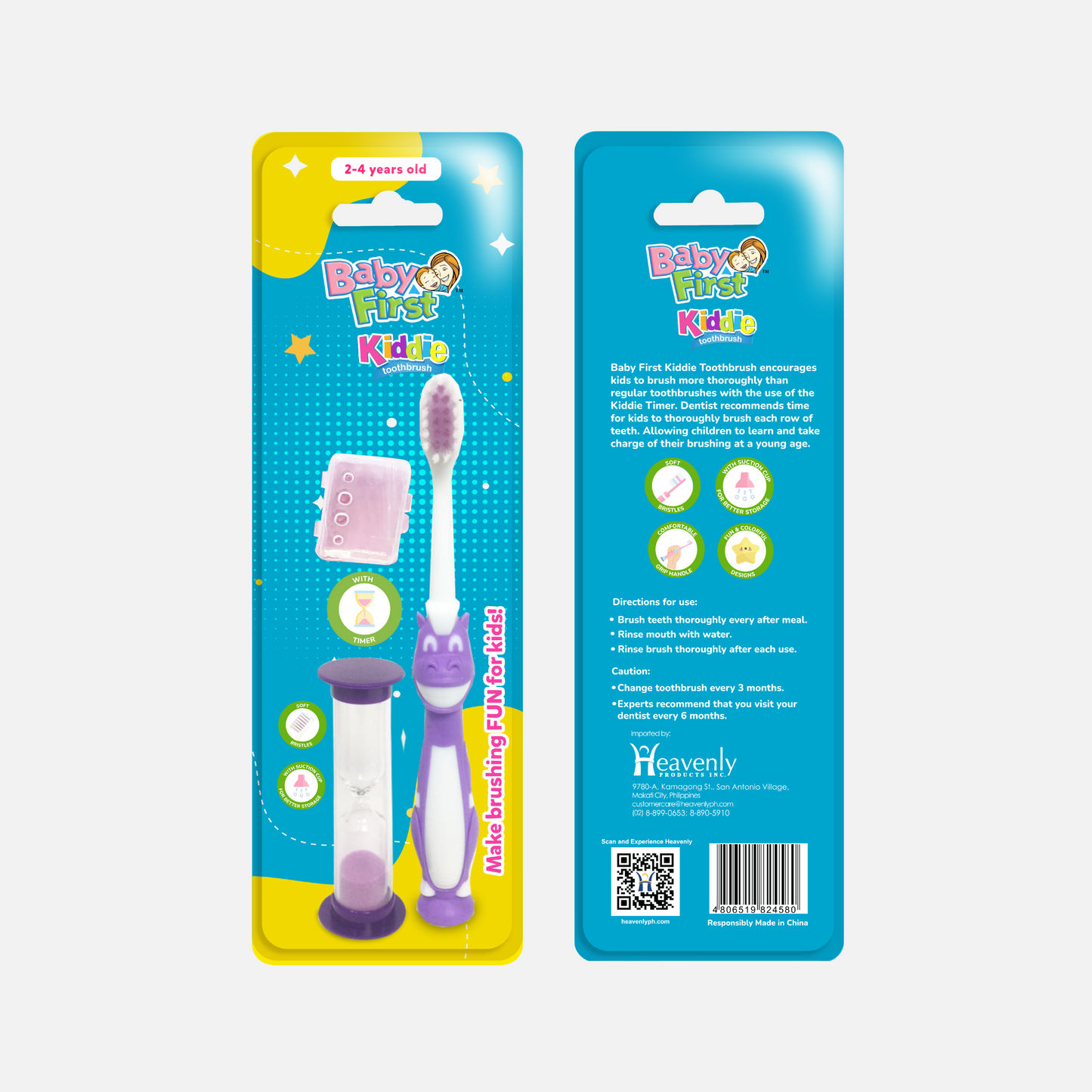 Baby First Kiddie Toothbrush 2-4 Years Old - With Timer 2 Packs