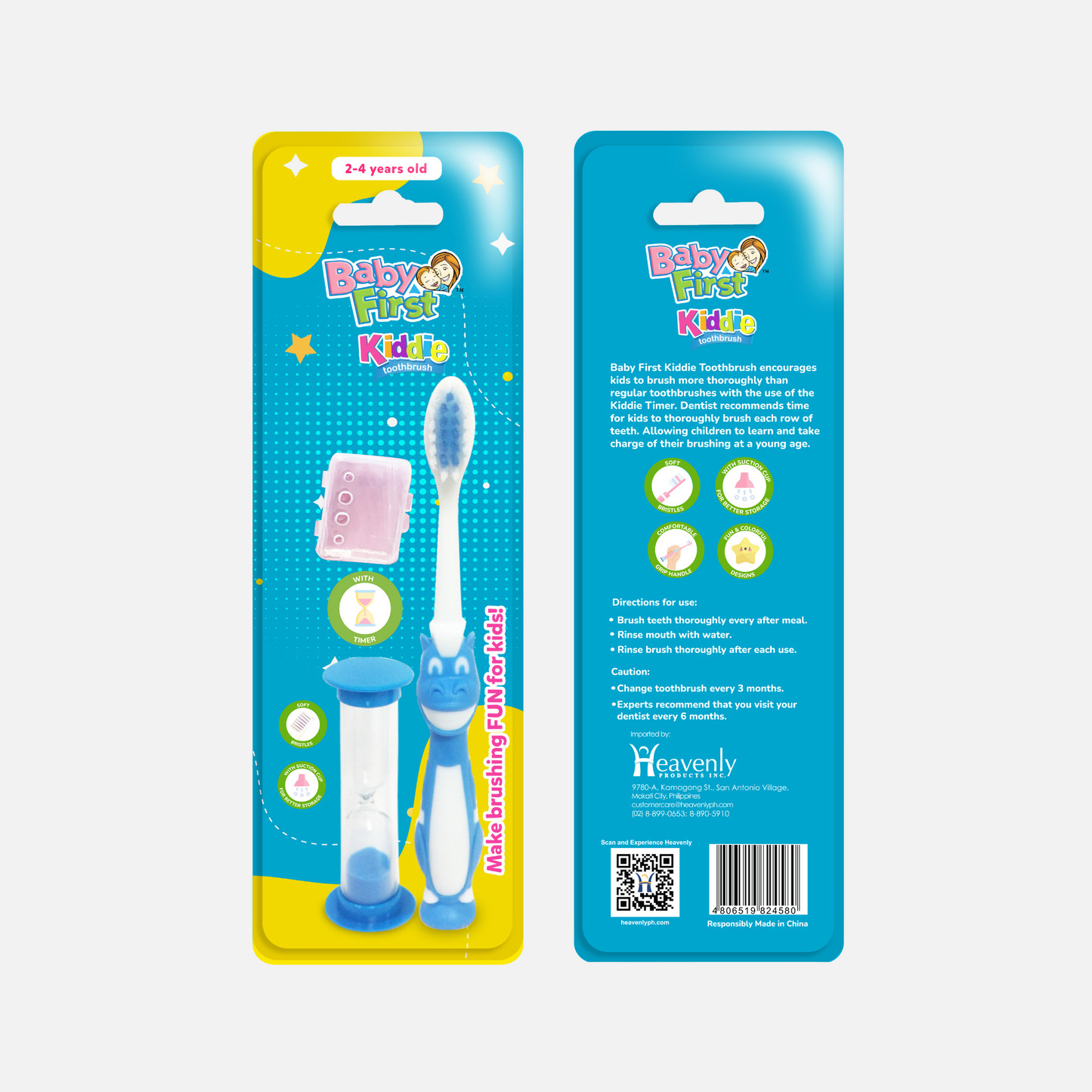 Baby First Kiddie Toothbrush 2-4 Years Old - With Timer 2 Packs
