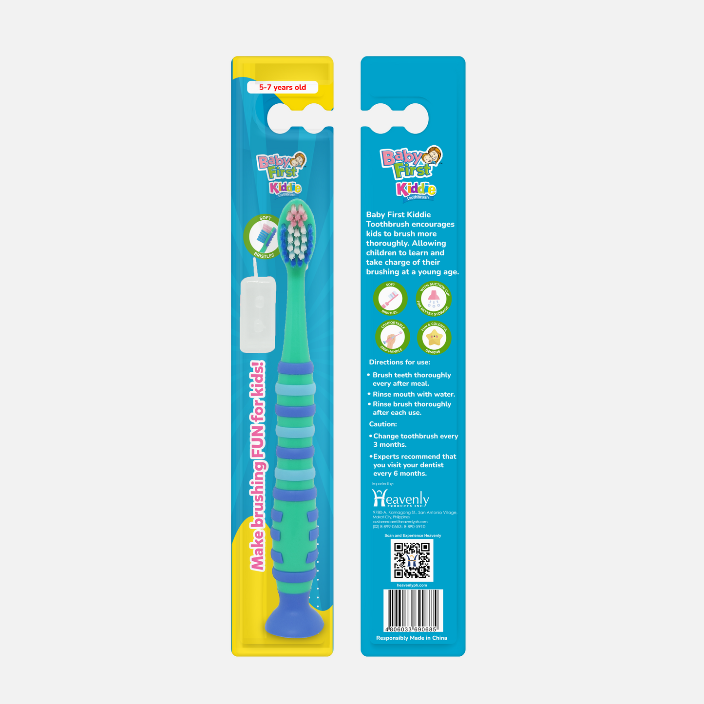 Baby First Kiddie Toothbrush 5-7 Years Old - Rubber Suction