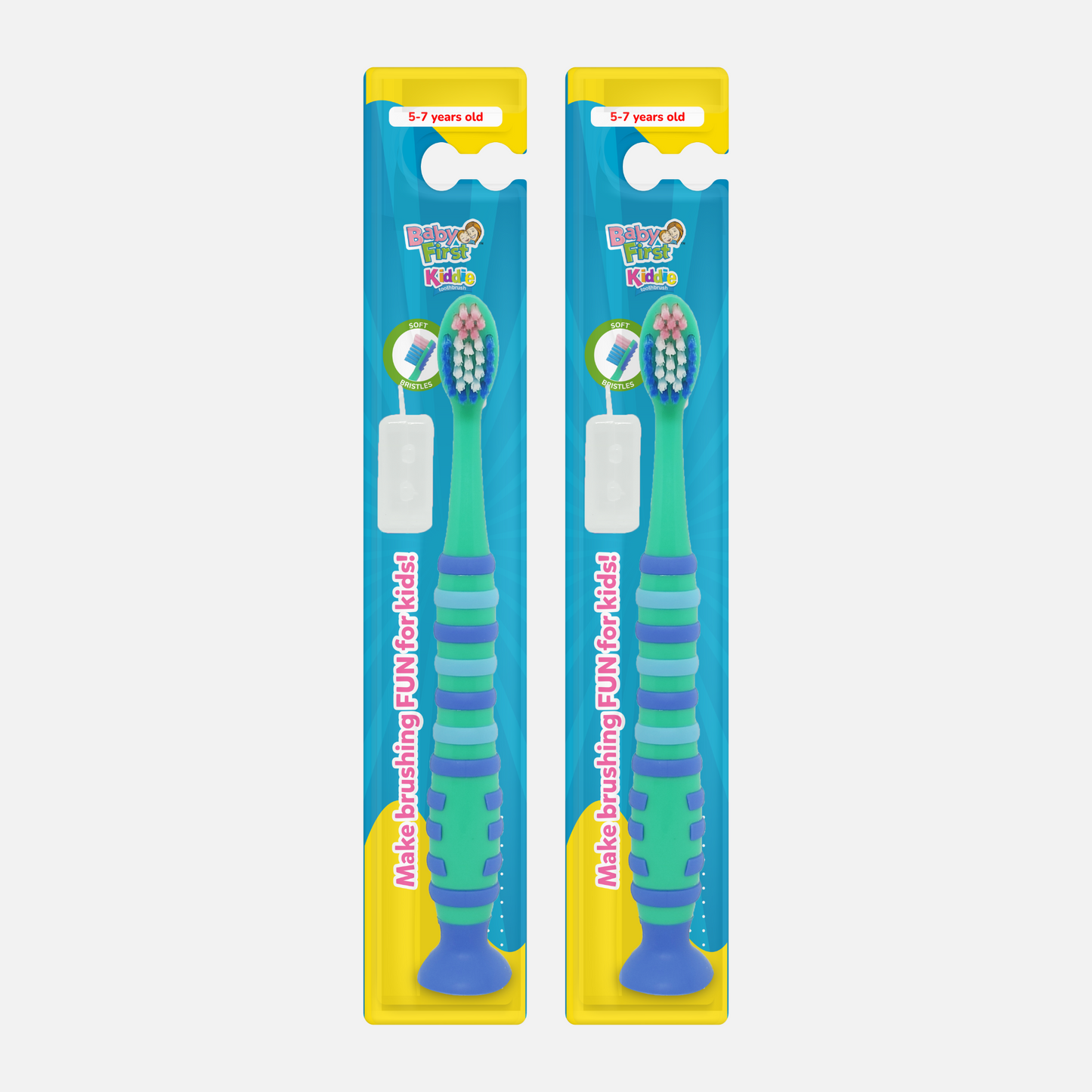 Baby First Kiddie Toothbrush 5-7 Years Old - Rubber Suction 2 Packs