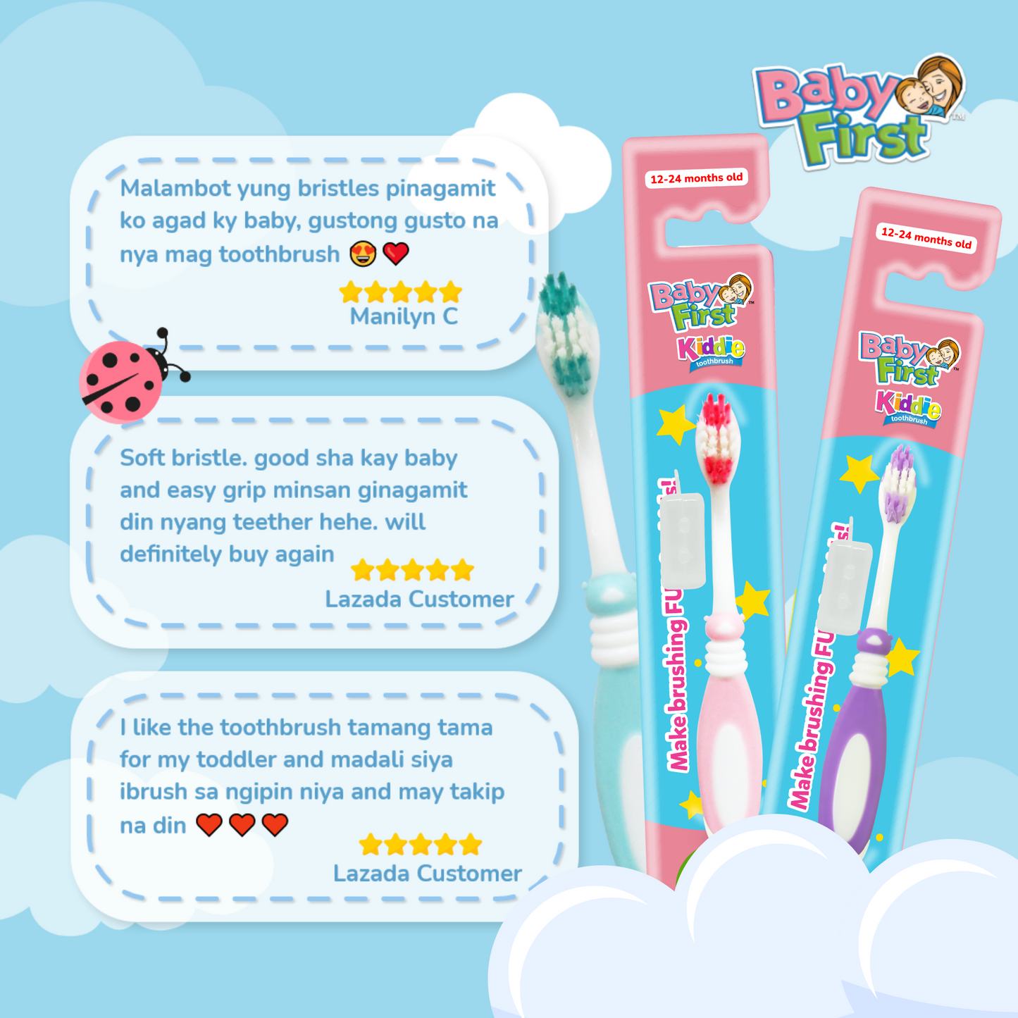 Baby First Kiddie Toothbrush 12-24 Months Old - Lady Bug