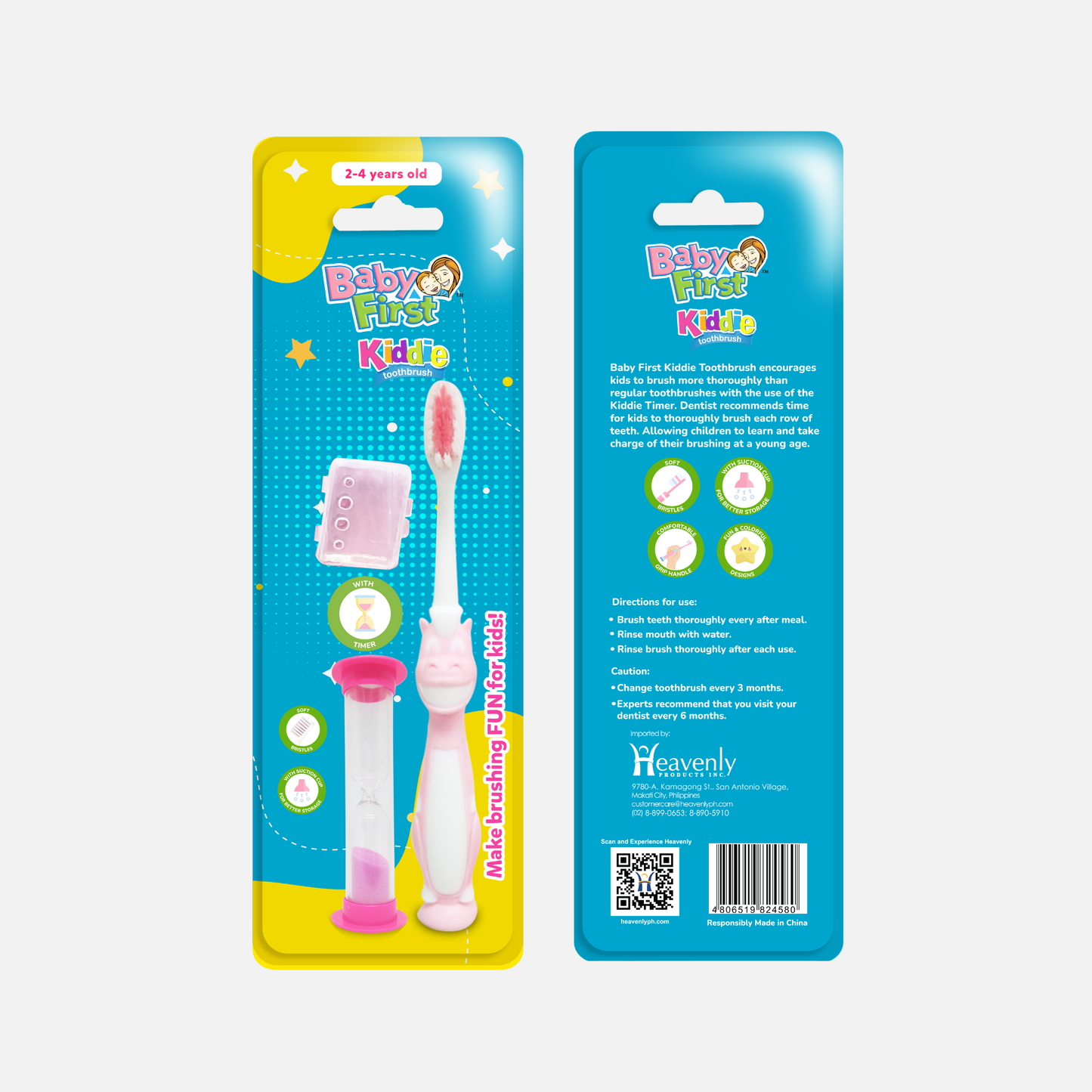 Baby First Kiddie Toothbrush 2-4 Years Old - With Timer 2 Packs