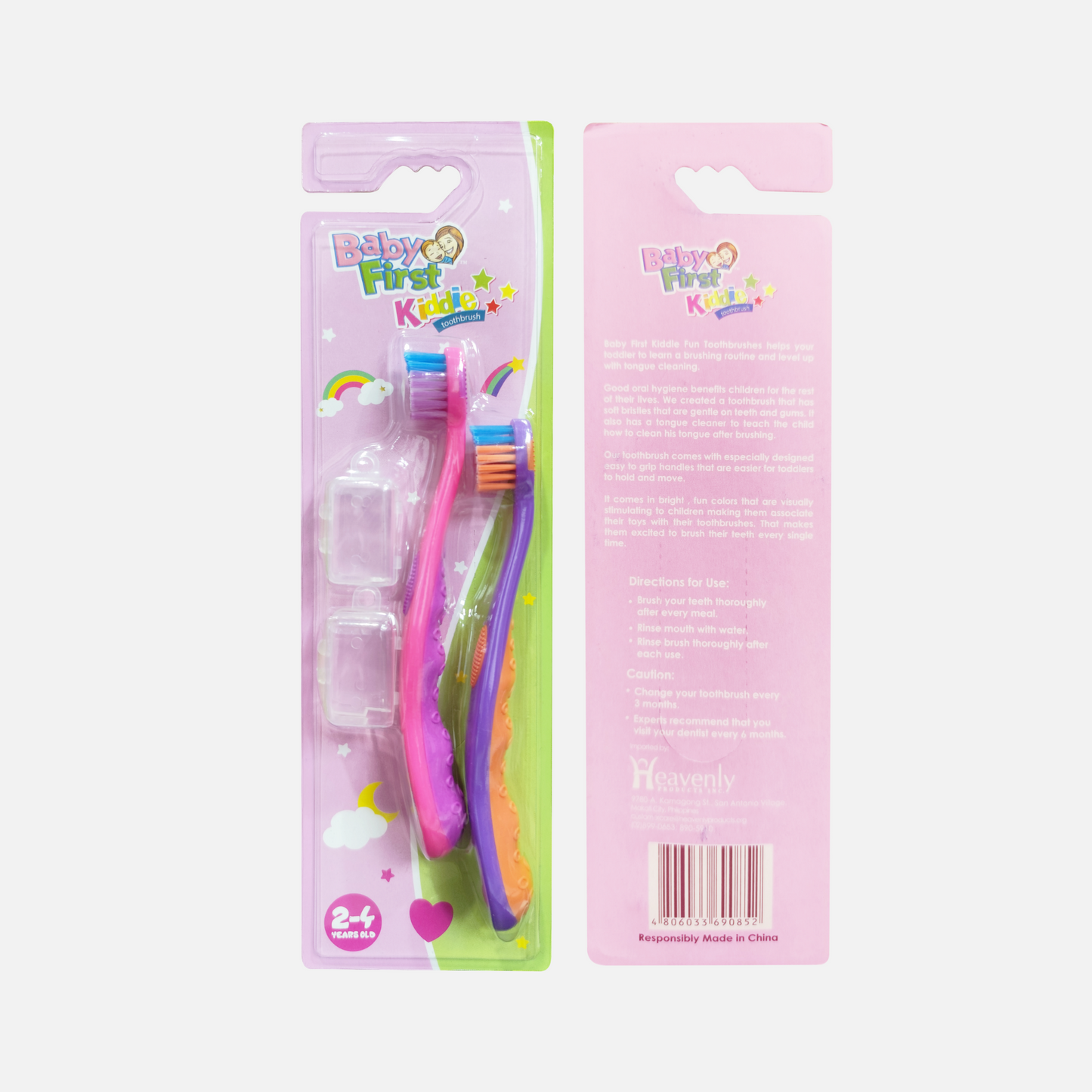 Baby First Kiddie Toothbrush 2-4 Years Old - 2 Pieces in 1 Pack x 4 Packs