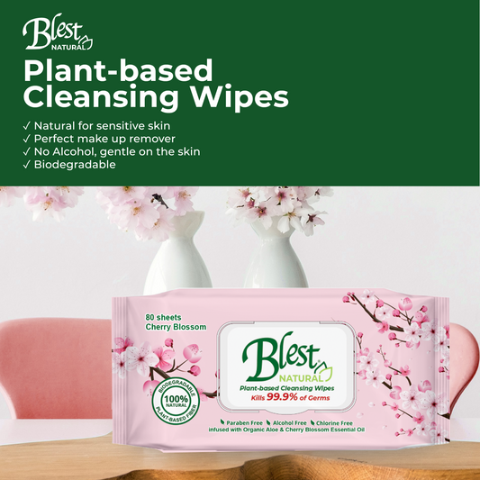 Blest Natural Plant-based Cleansing Wipes Cherry Blossom Scent 80 Sheets