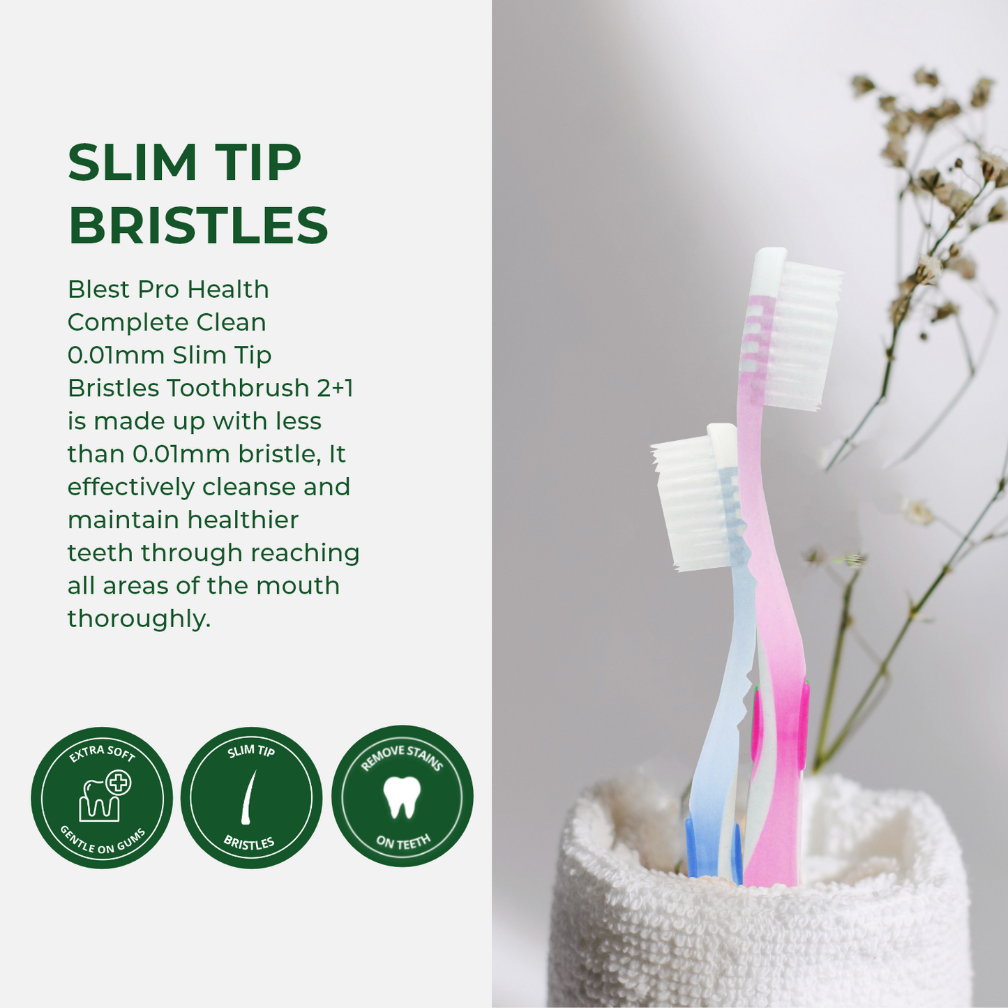 Blest Essential Toothbrush Pro Health Complete Clean 0.01mm Slim Tip Bristles Toothbrush Singles