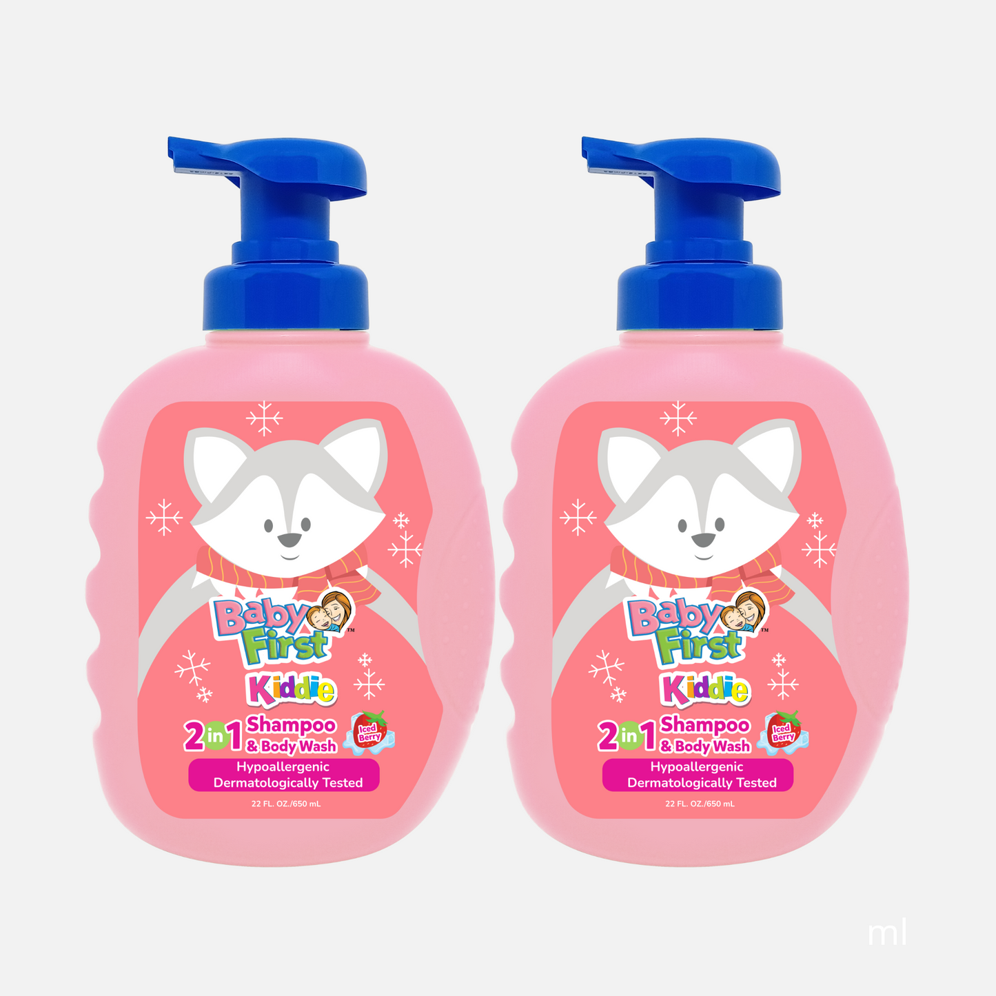 Baby First Kiddie Arctic 2in1 Shampoo and Body Wash 650ml Iced Berry 2 Bottles