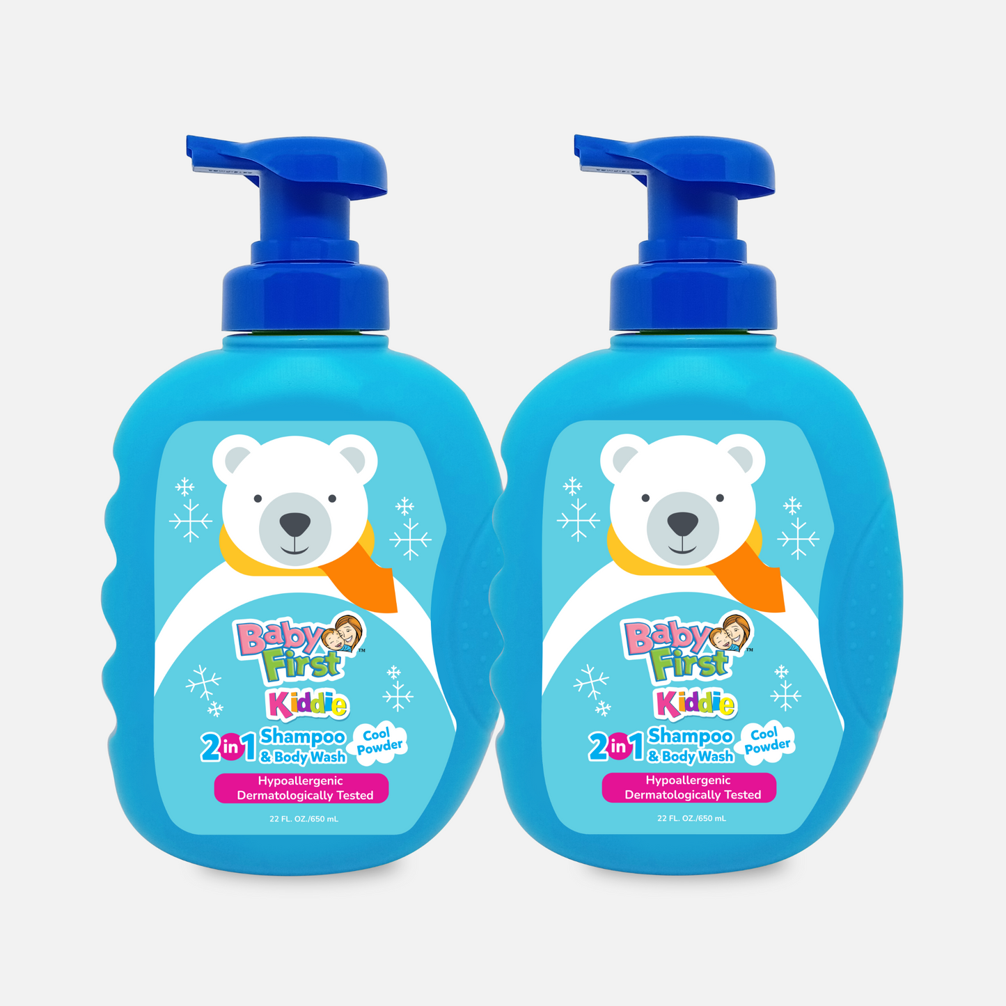 Baby First Kiddie Arctic 2in1 Shampoo and Body Wash 650ml Cool Powder 2 Bottles