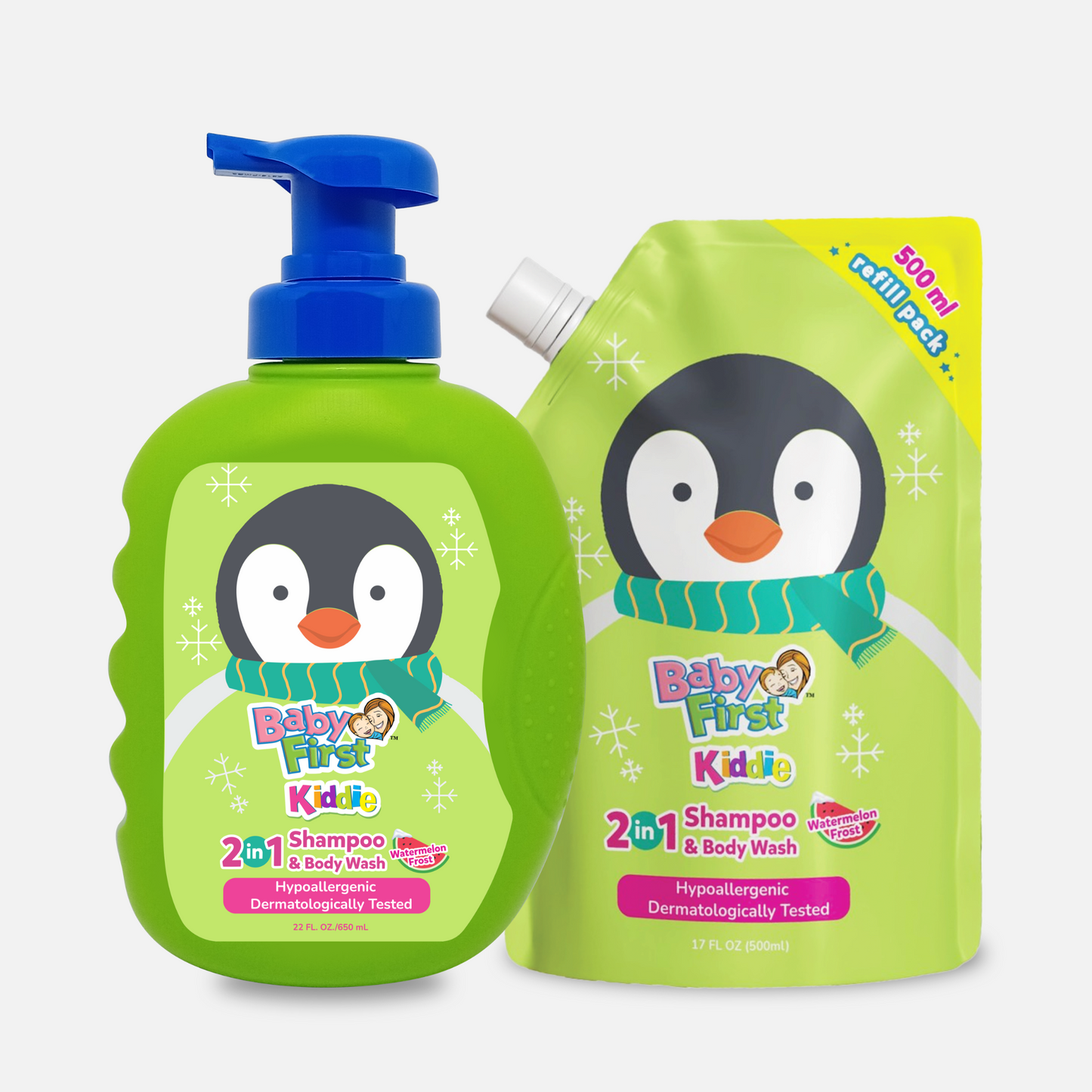 Baby First Kiddie Arctic 2in1 Shampoo and Body Wash 650ml Watermelon Frost Scent + 500ml Refill