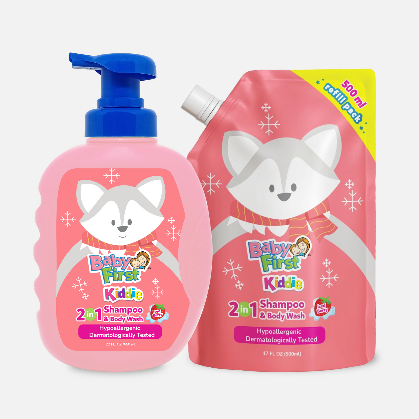 Baby First Kiddie Arctic 2in1 Shampoo and Body Wash 650ml Iced Berry Scent + 500ml Refill