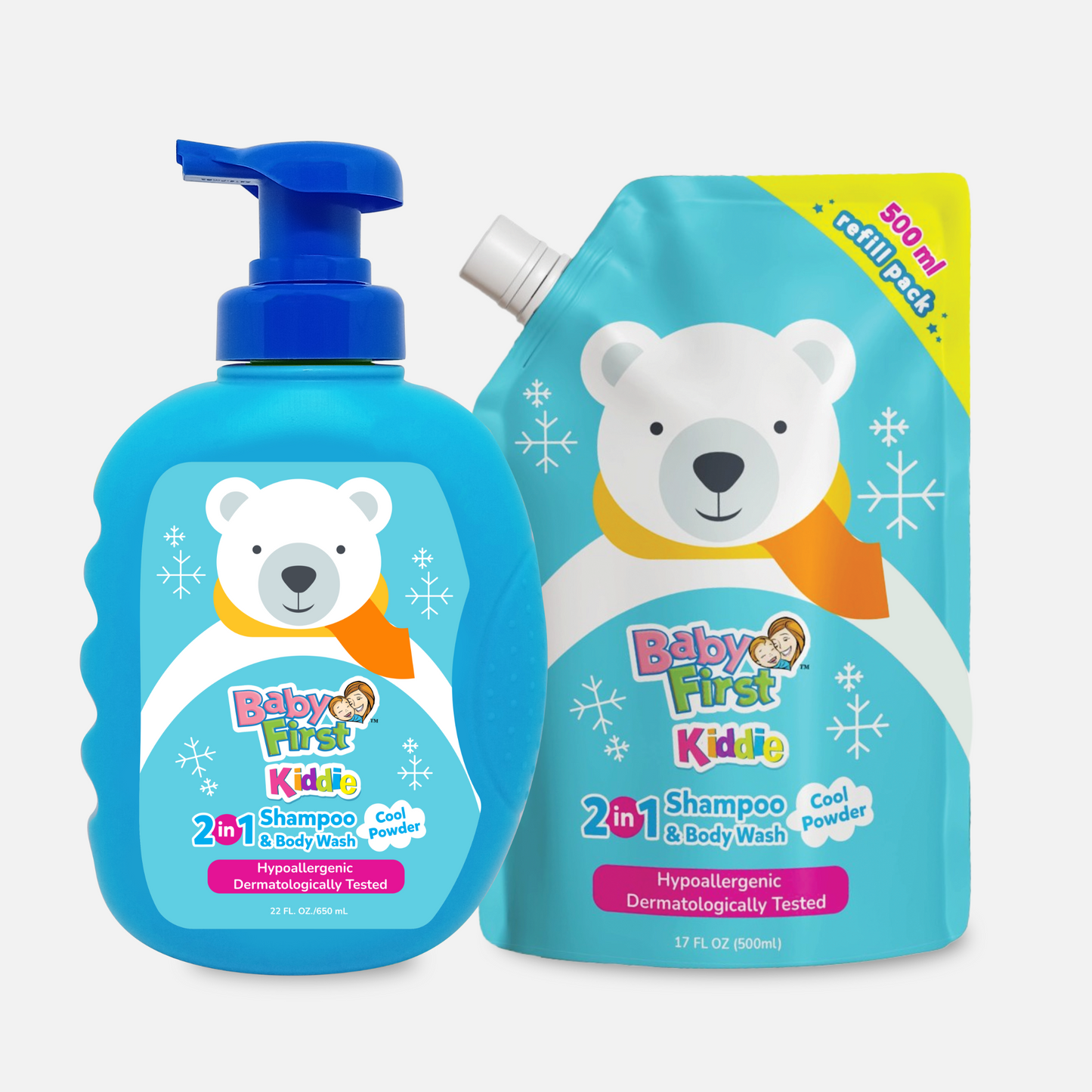 Baby First Kiddie Arctic 2in1 Shampoo and Body Wash 650ml Cool Powder Scent + 500ml Refill