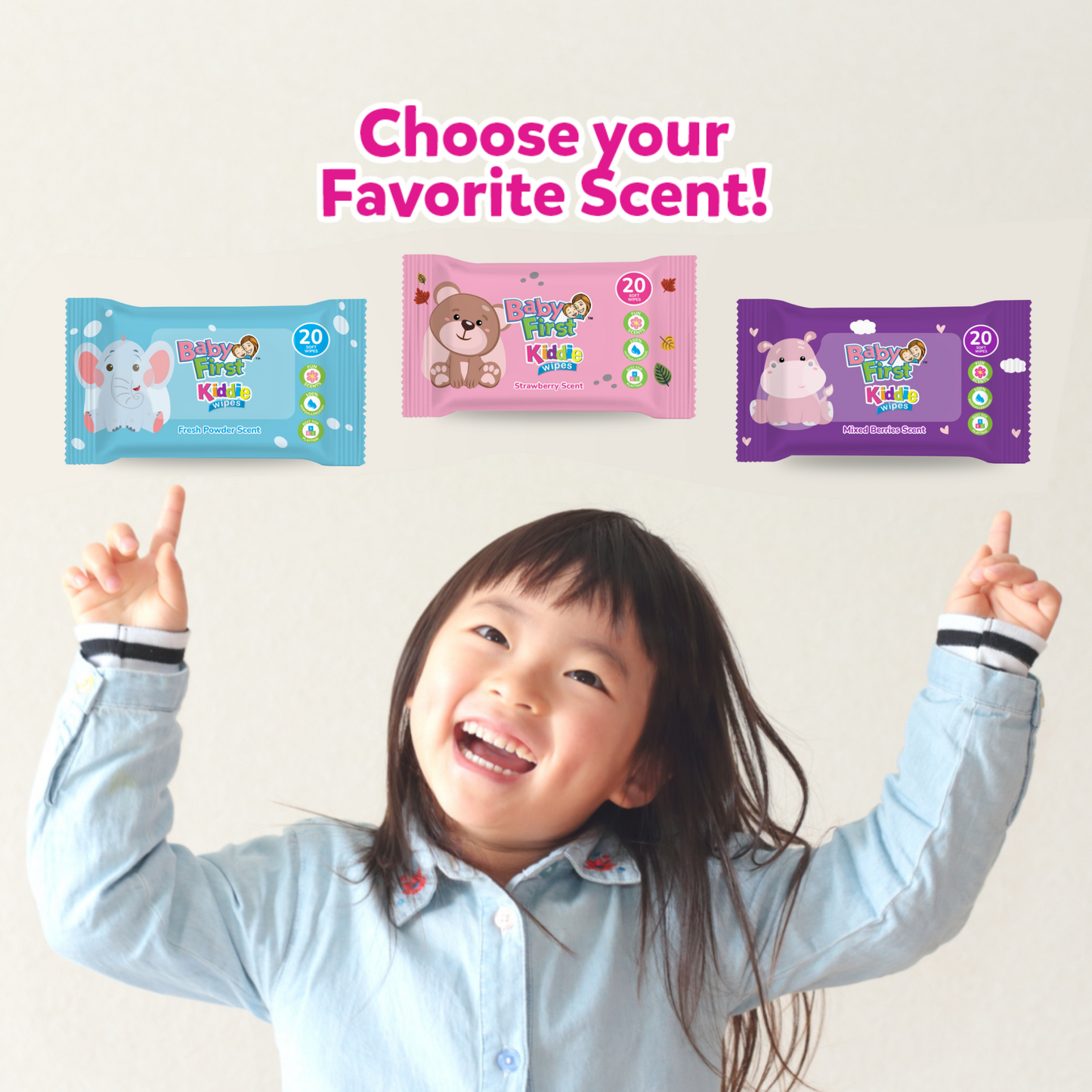 Baby First Kiddie Wipes 20 Sheets Mixed Berries Scent 3+1 Pack (80 Sheets)