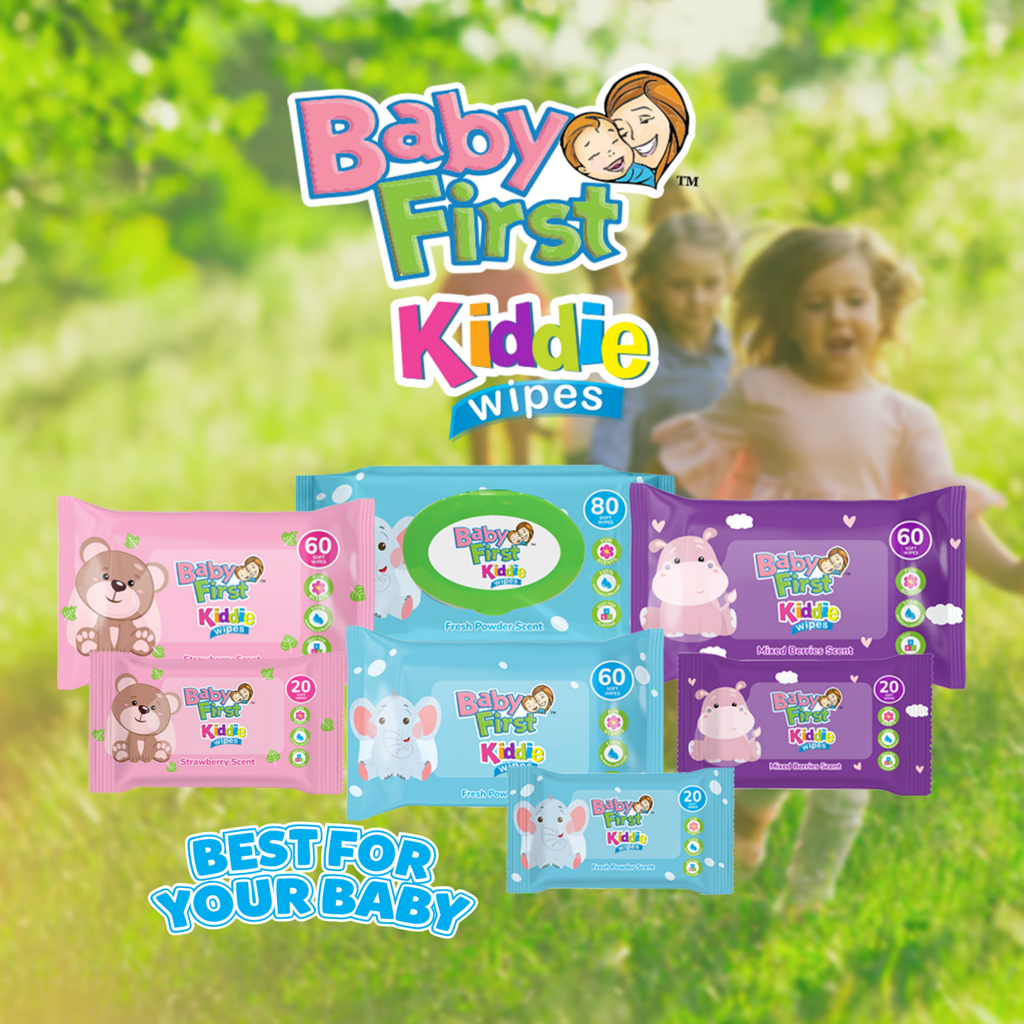 Baby First Kiddie Wipes 20 Sheets Mixed Berries Scent 3+1 Pack (80 Sheets)