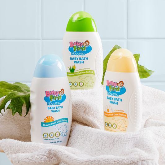 Baby First Nouveau Baby Bath Wash 110ml Aloe Vera and Vitamin E Scent 2 Bottles + Milk Scent