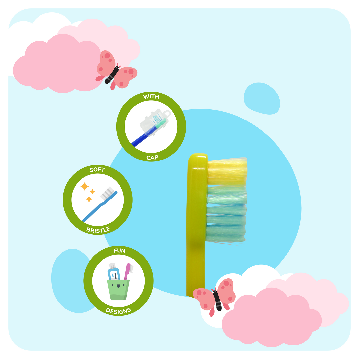 Baby First Kiddie Toothbrush 2-4 Years Old - Caterpillar Star 3+1 Pack