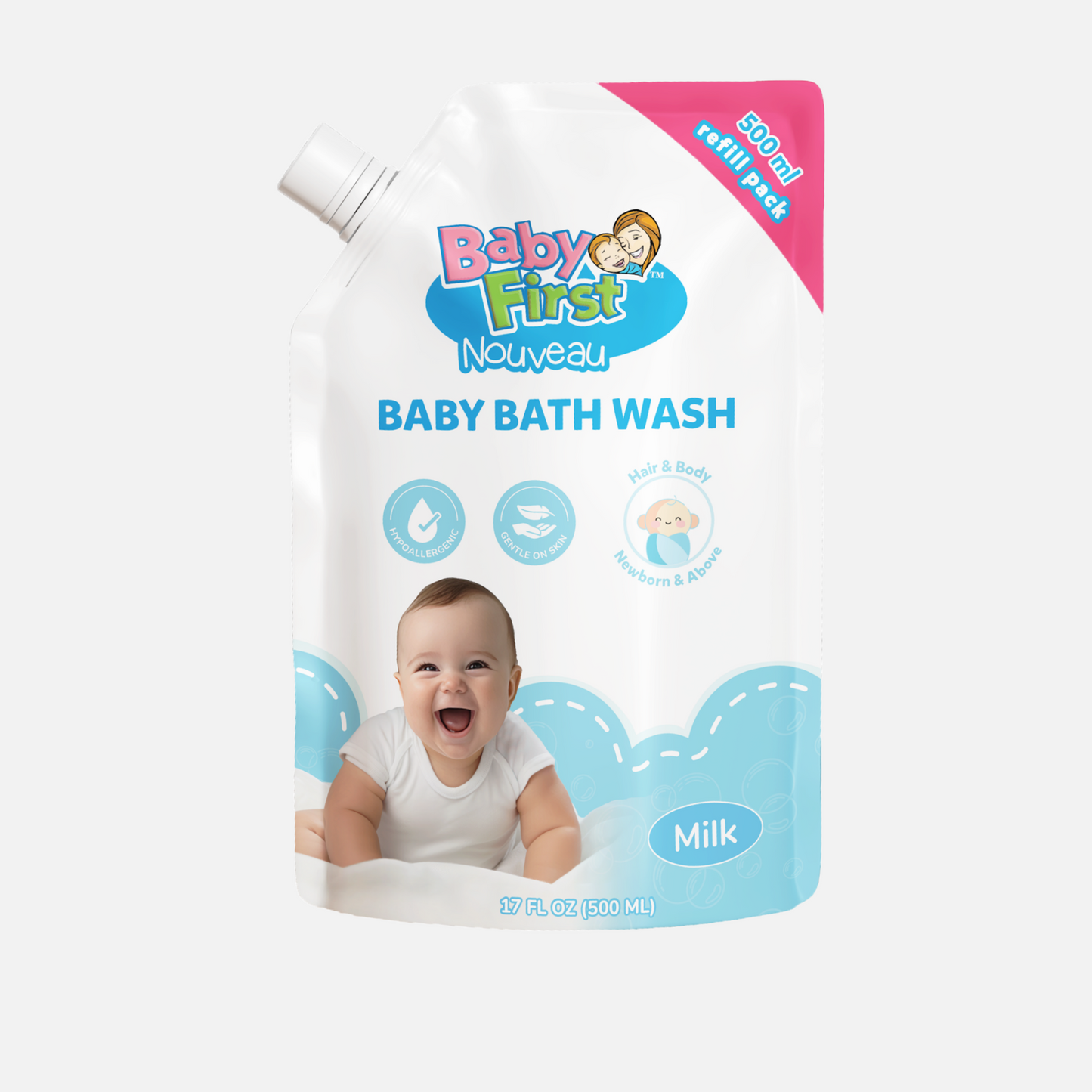 Baby First Nouveau Baby Bath Wash 650ml Aloe Vera & Vitamin E + 500ml Refill Pouch