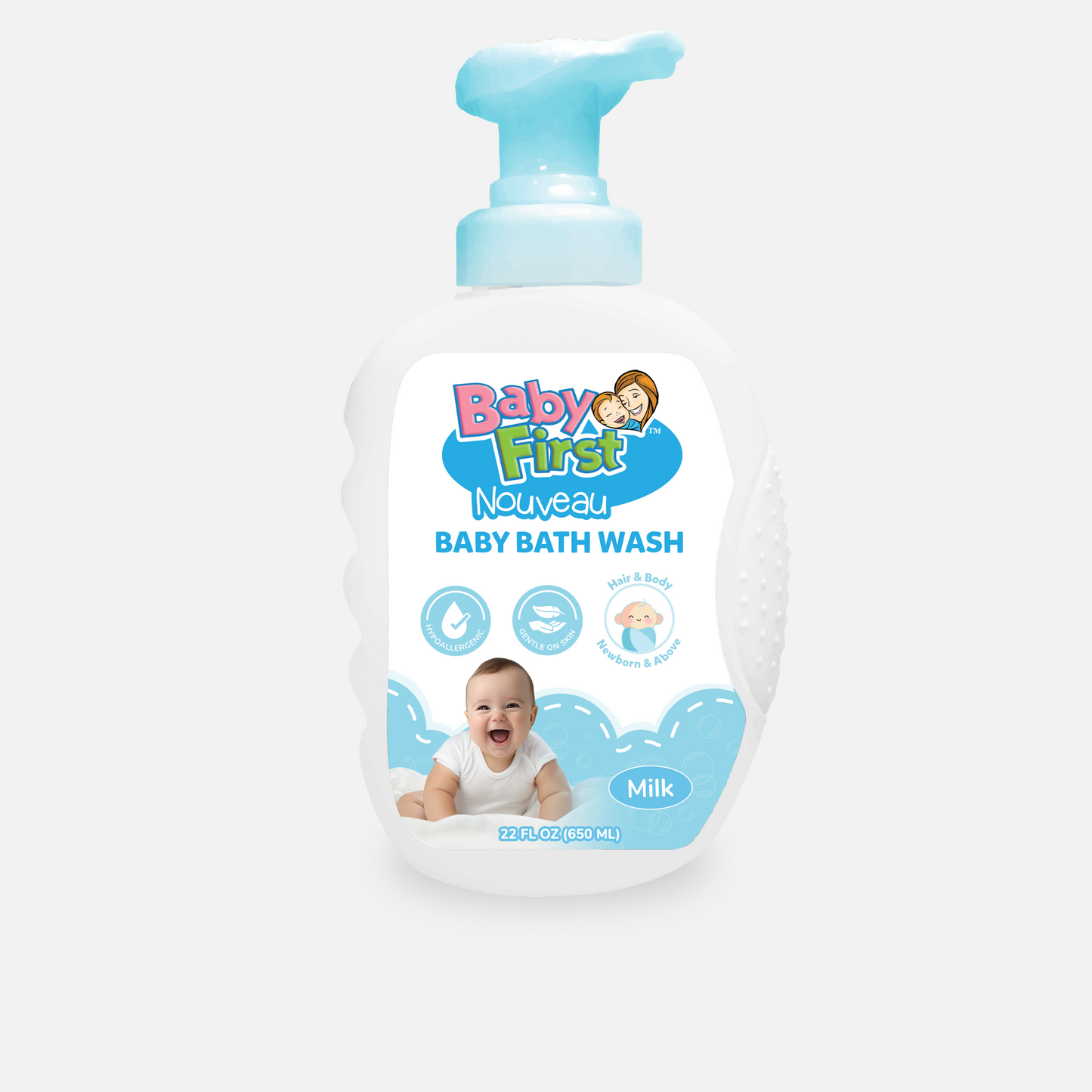 Baby First Nouveau Baby Bath Wash 650ml Milk + FREE Sponge