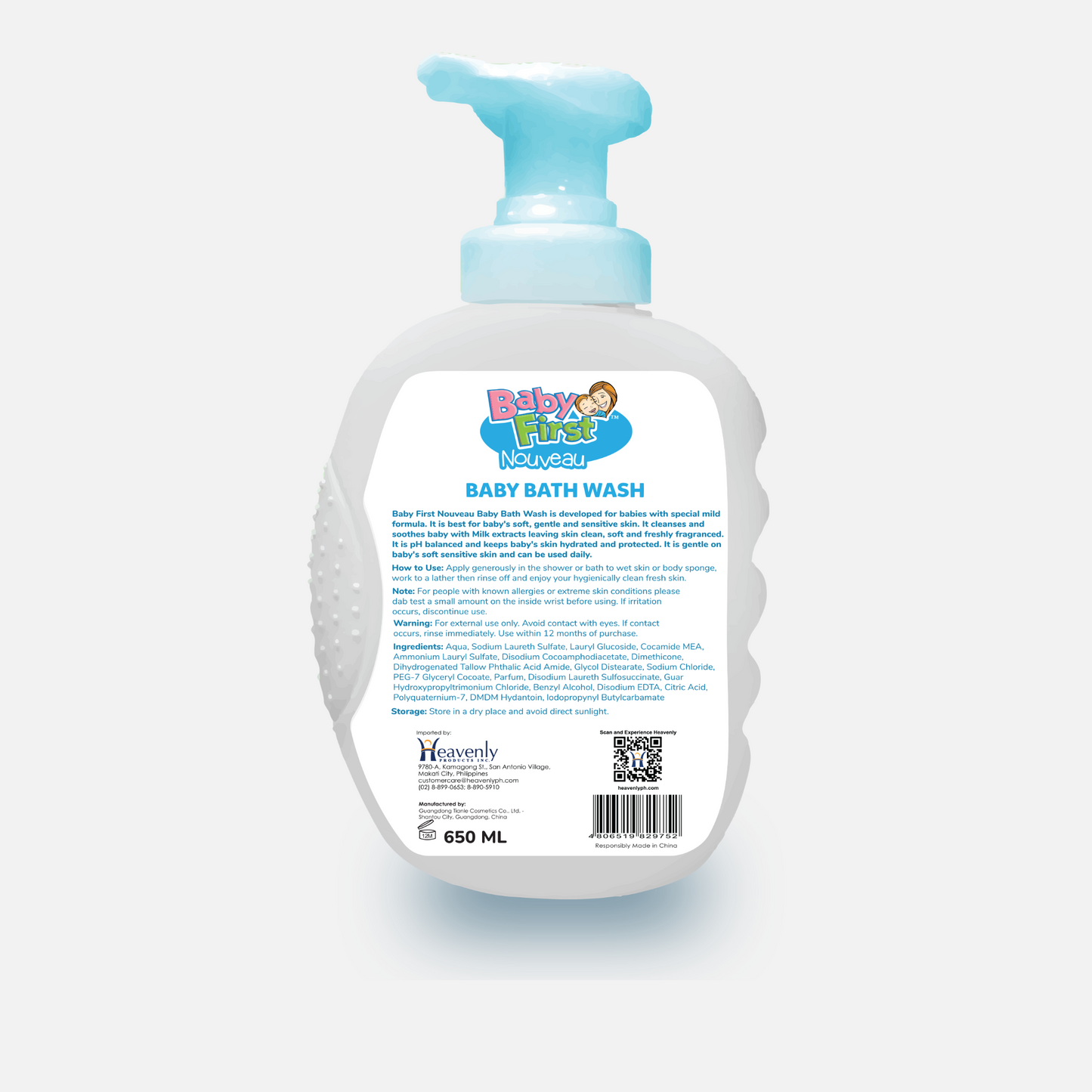 Baby First Nouveau Baby Bath Wash 650ml Milk + FREE Sponge
