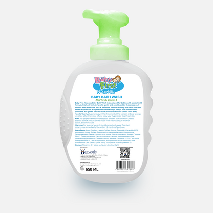 Baby First Nouveau Baby Bath Wash 650ml Aloe Vera & Vitamin E+ FREE Sponge