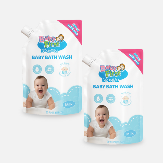 Baby First Nouveau Baby Bath Wash 500ml Milk Scent Refill 2 Packs