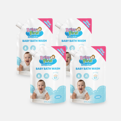 Baby First Nouveau Baby Bath Wash 500ml Milk Scent Refill 4 Packs