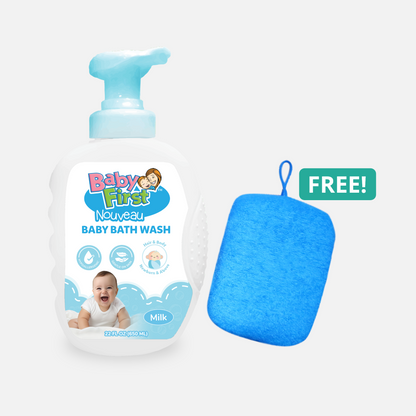 Baby First Nouveau Baby Bath Wash 650ml Milk + FREE Sponge