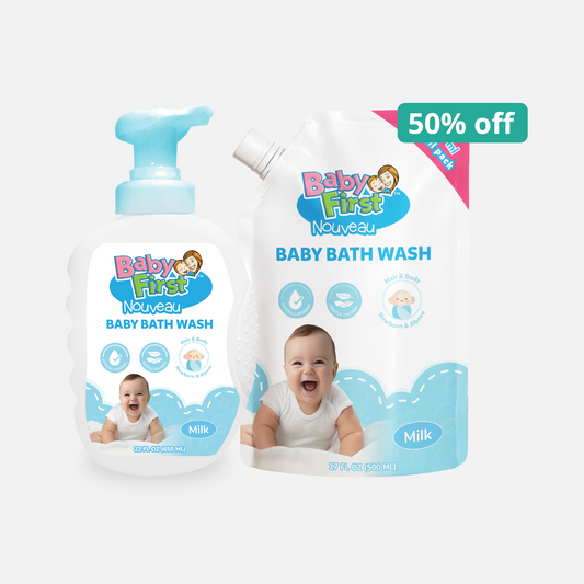 Baby First Nouveau Baby Bath Wash 650ml Milk Scent + 500ml Refill Pouch