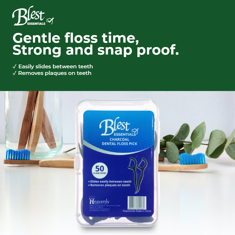 Blest Essentials Dental Floss Pick Charcoal 50 pieces x 2 Packs