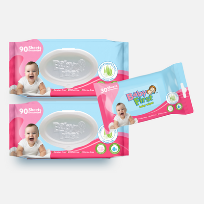 Baby First Baby Wipes 90 Sheets 2 Packs + 30 sheets (210 Sheets)