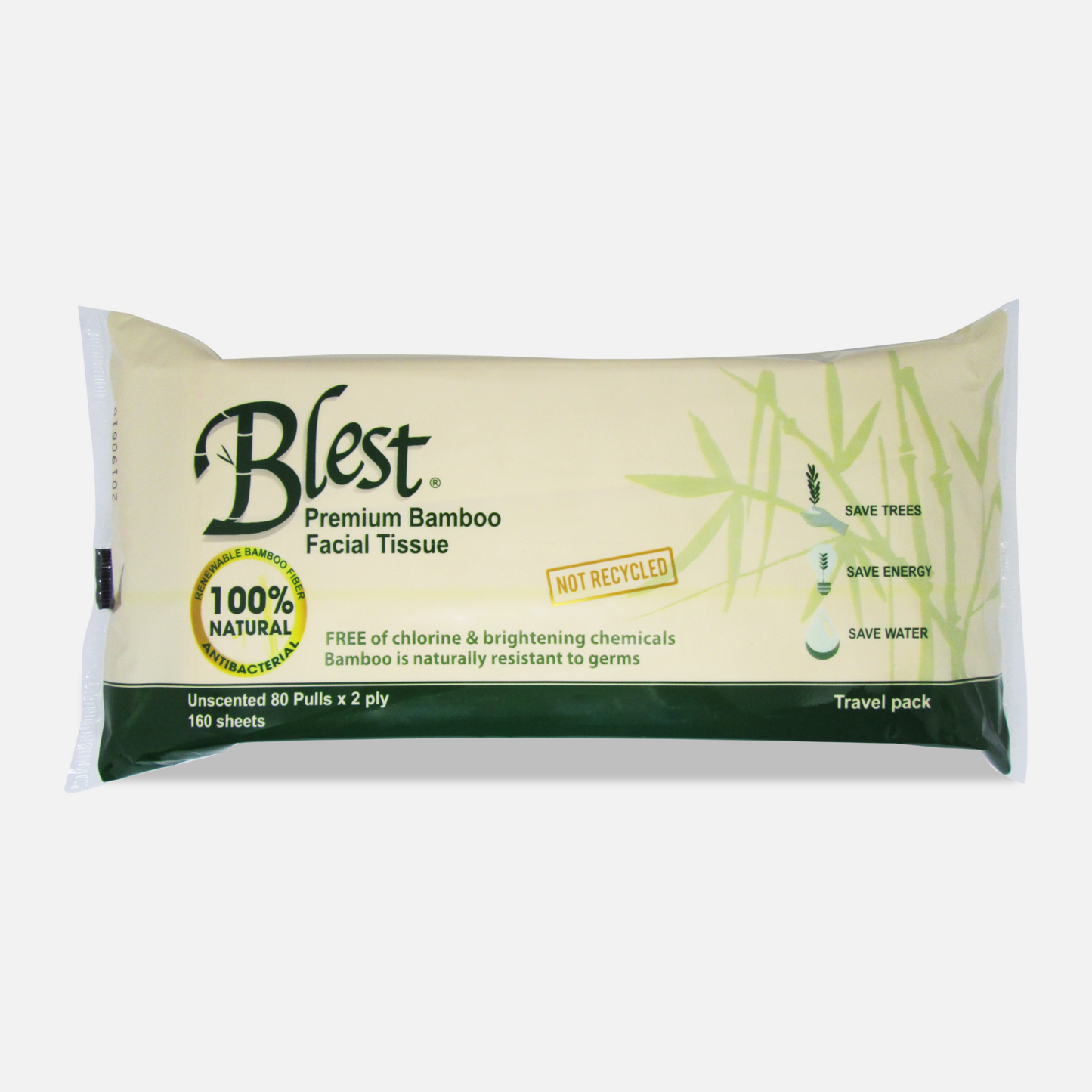 Blest Premium Bamboo Anti-Bacterial Facial Tissue Travel Pack 2 Ply 80 Pulls