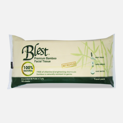 Blest Premium Bamboo Anti-Bacterial Facial Tissue Travel Pack 2 Ply 80 Pulls