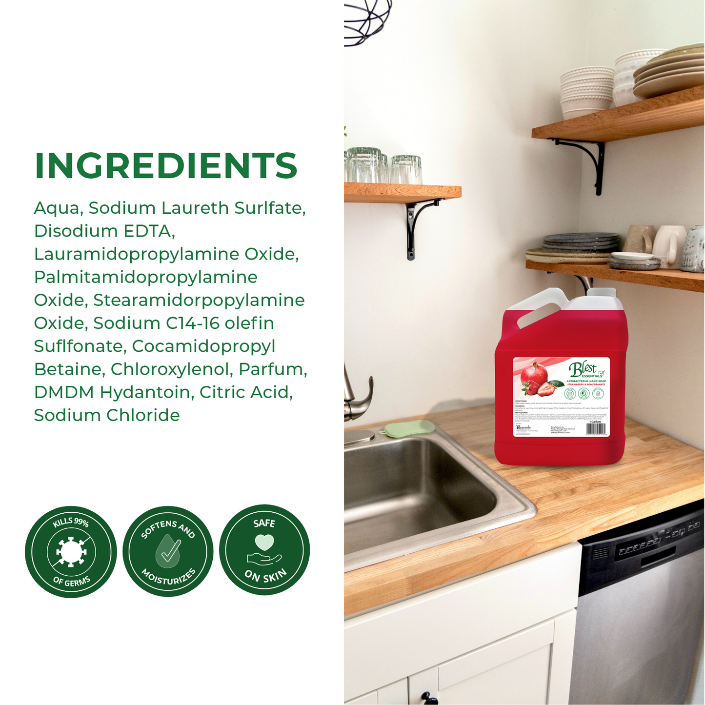 Blest Antibacterial Moisturizing Hand Soap 1 Gallon Strawberry and Pomegranate Scent