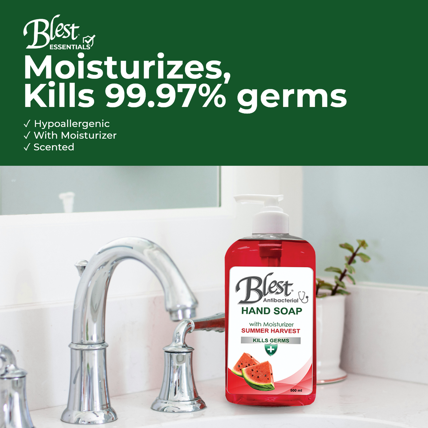 Blest Antibacterial Moisturizing Hand Soap 500ml Summer Harvest Scent 4 Bottles